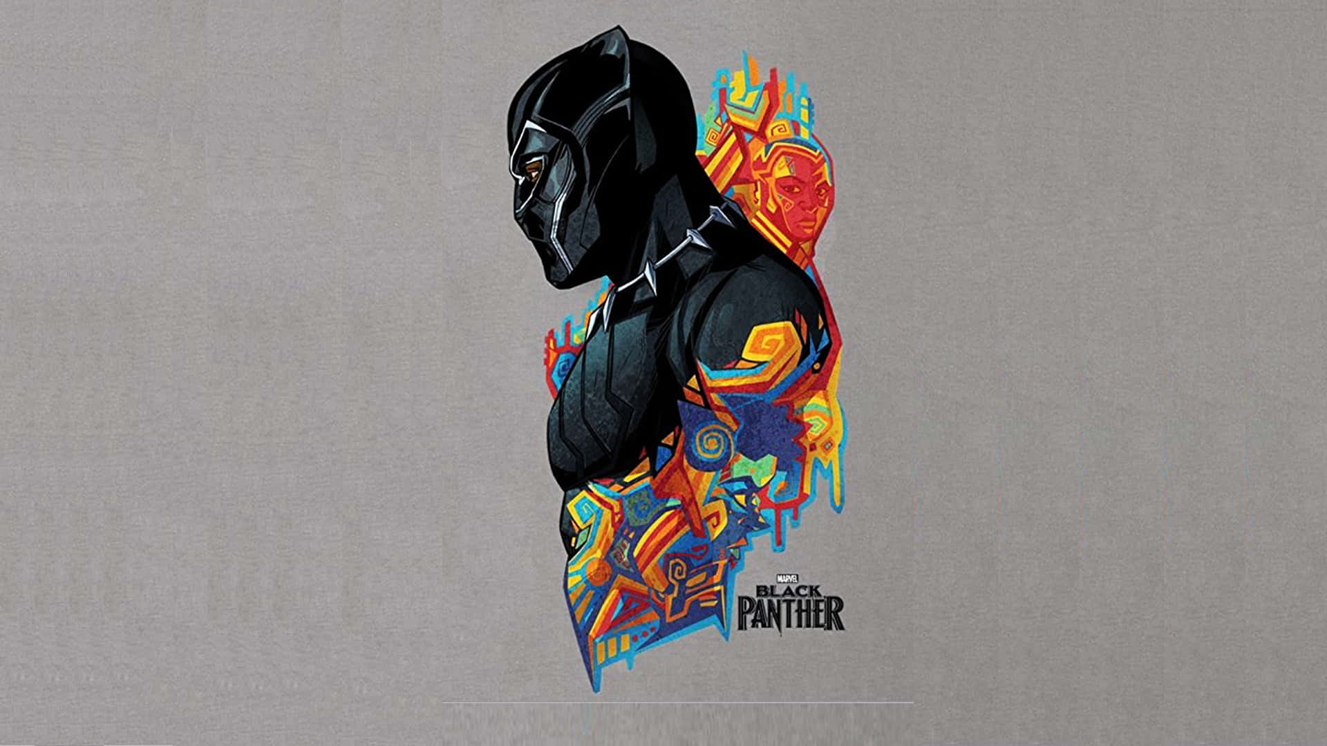 Black Panther, vibrant abstract patterns, muted gray background, Full HD Desktop Wallpaper