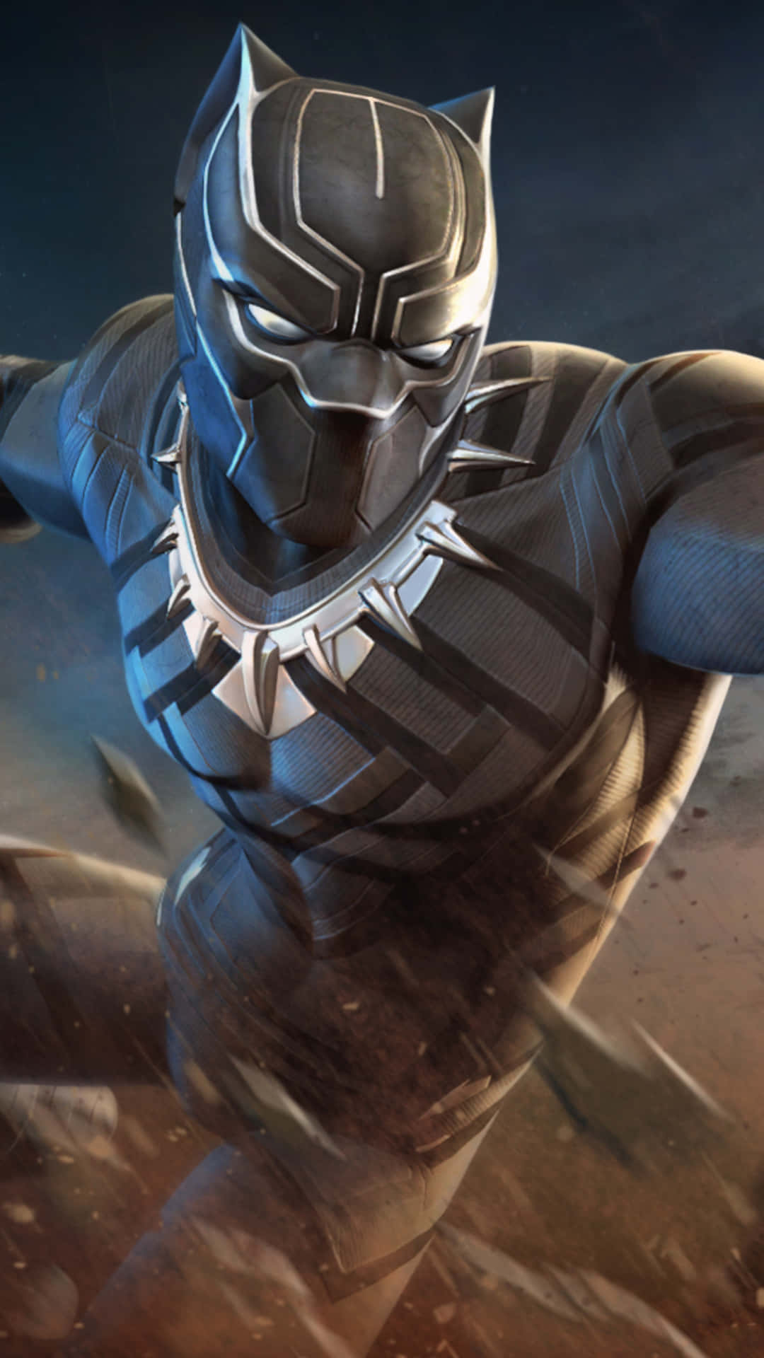 Black Panther, sleek black and silver suit, dark gritty background, Full HD Phone Wallpaper