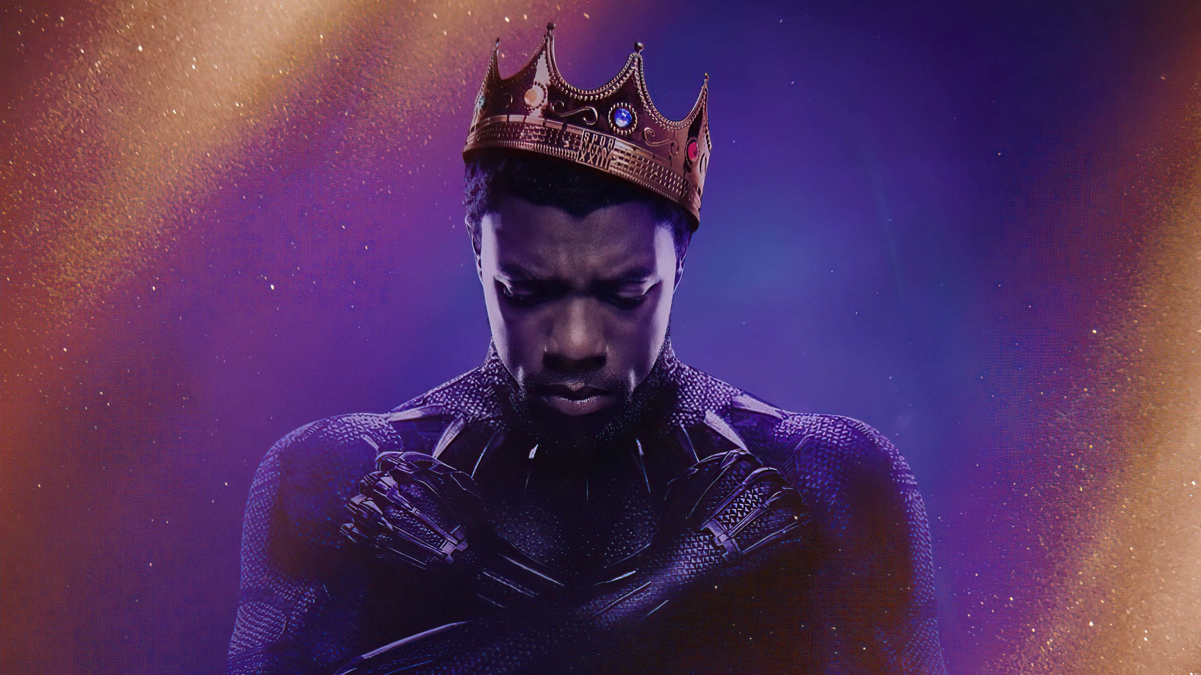 Black Panther, golden crown, cosmic purple and orange gradient, 4K Desktop Wallpaper