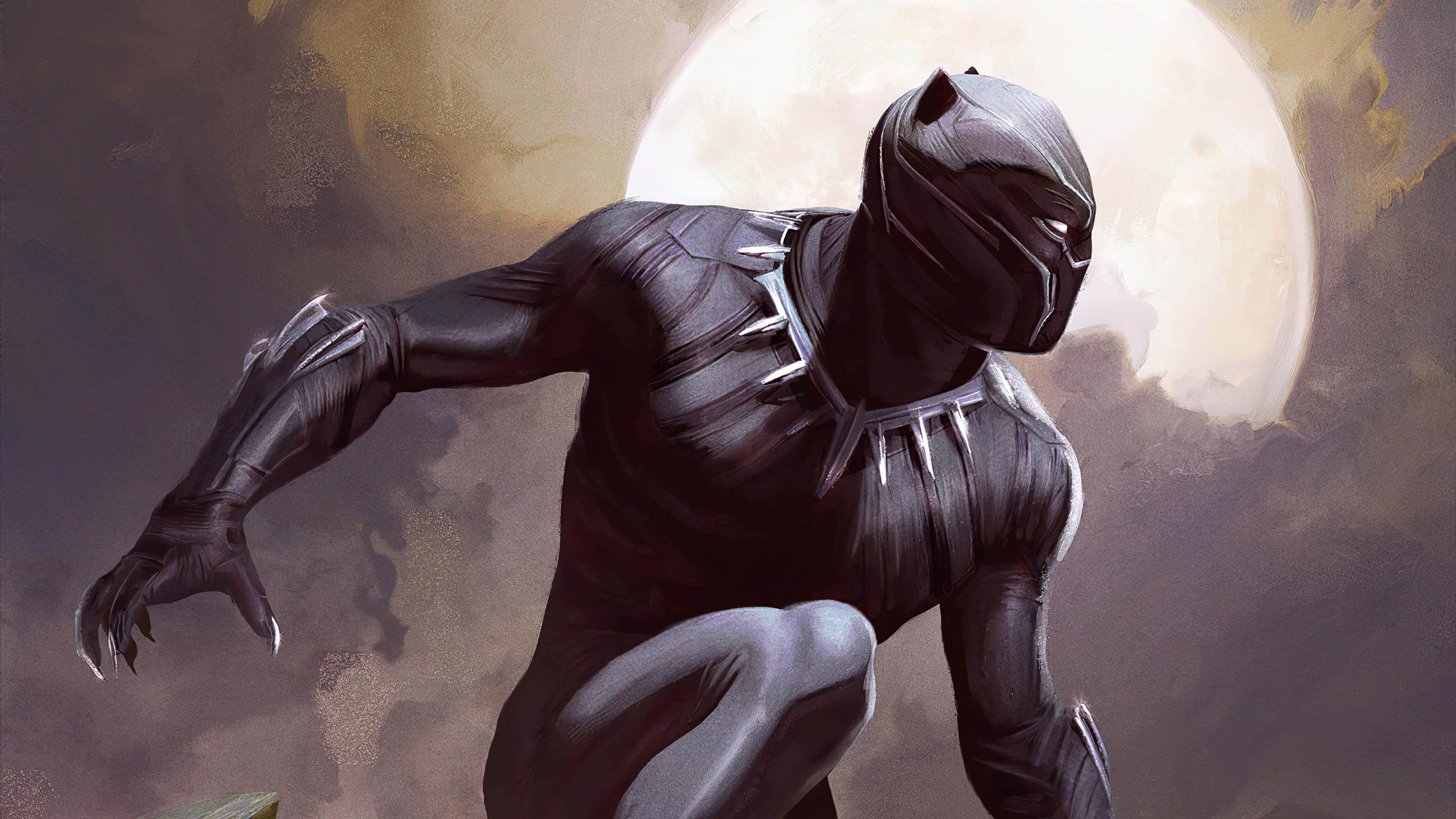 Black Panther, glowing full moon, dramatic lighting, 4K Desktop Wallpaper