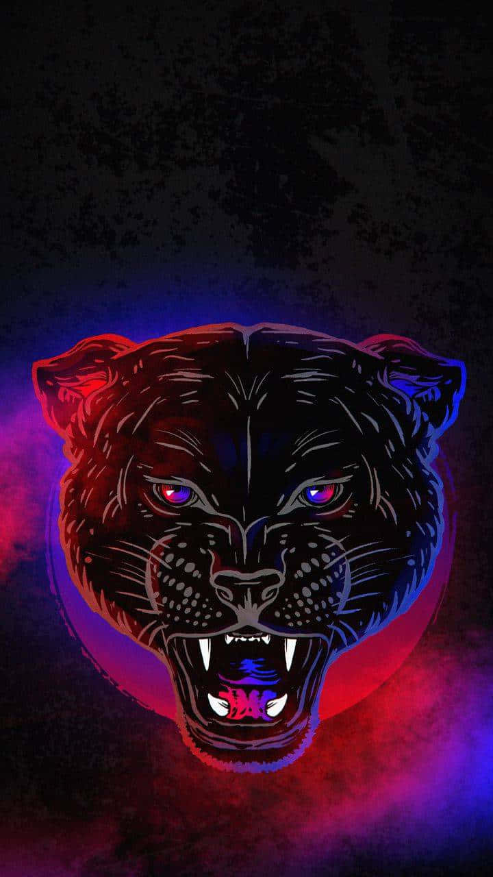 Black Panther, glowing red and blue eyes, stylized black panther head, HD Phone Wallpaper