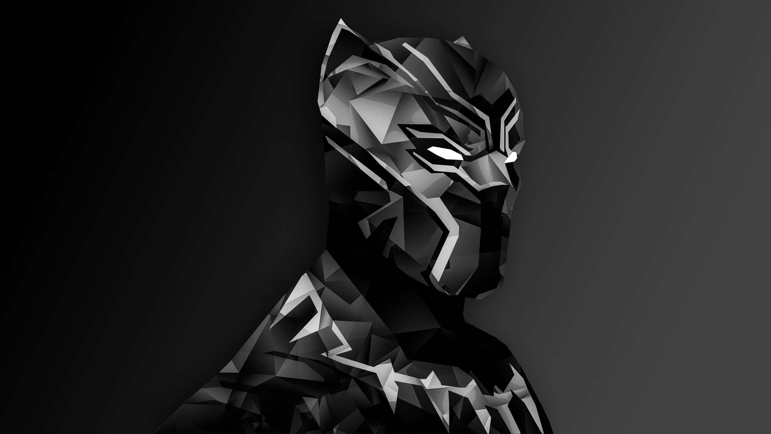 Black Panther, low-poly stylized, monochrome, 2K Desktop Wallpaper