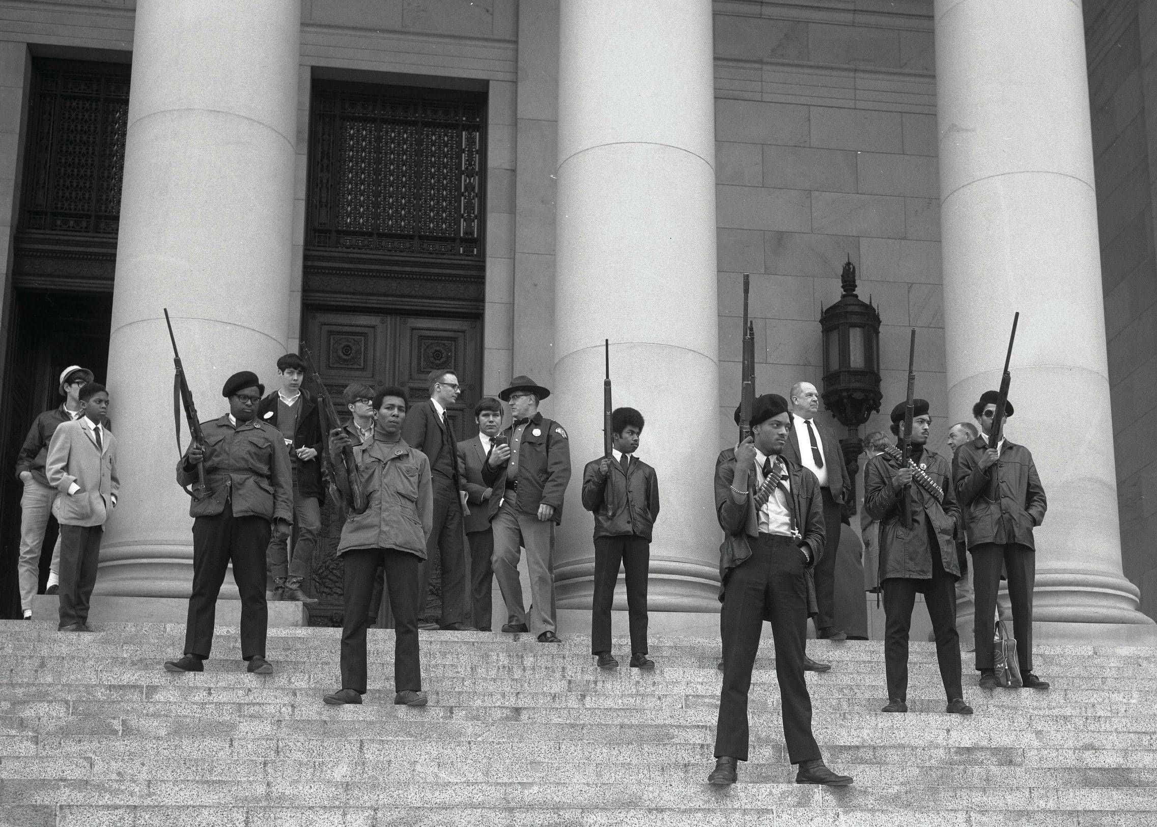Black Panther Party, rifles, stone steps, Full HD Desktop Wallpaper