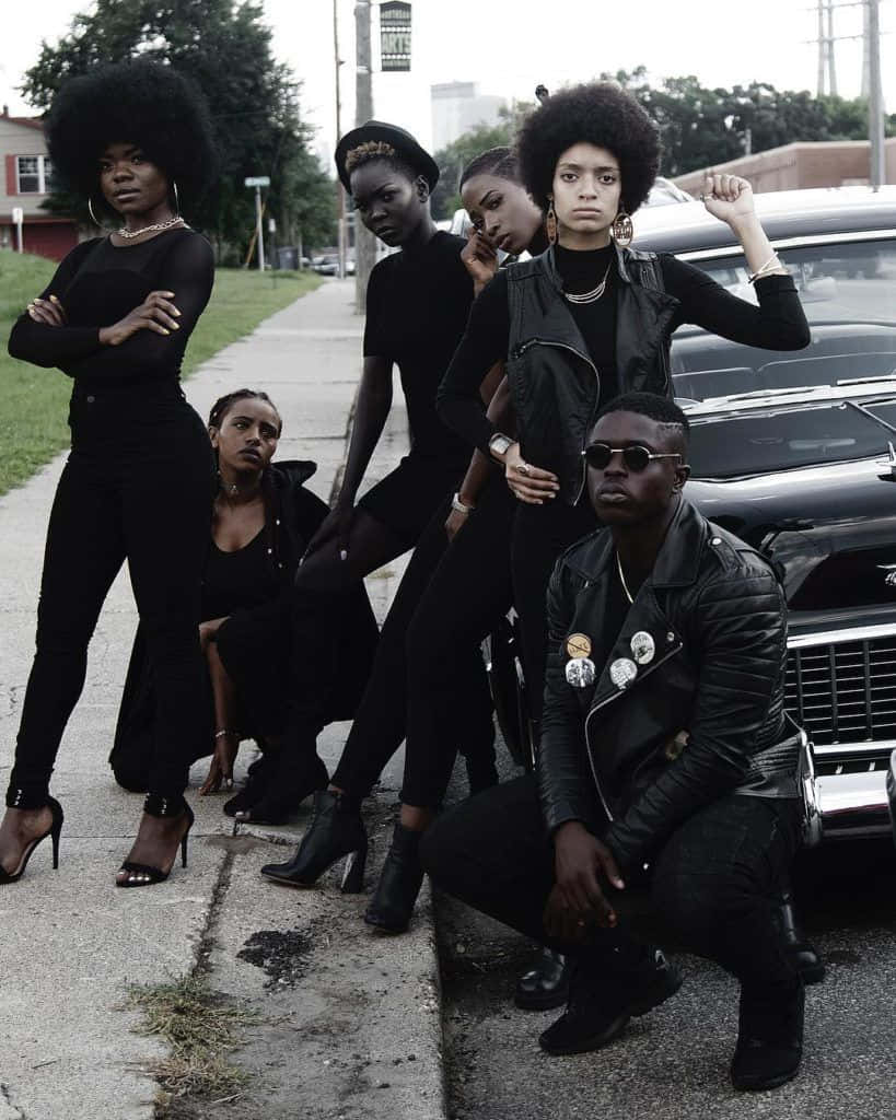 Black Panther Party, vintage cars, urban setting, SD Phone Wallpaper