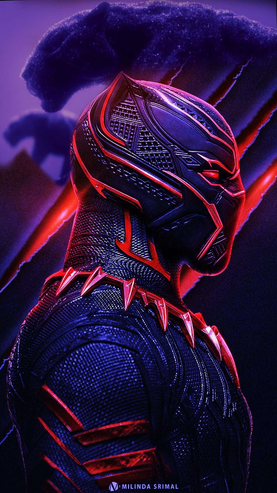 Black Panther, sleek black and red suit, glowing eyes, Full HD Phone Wallpaper
