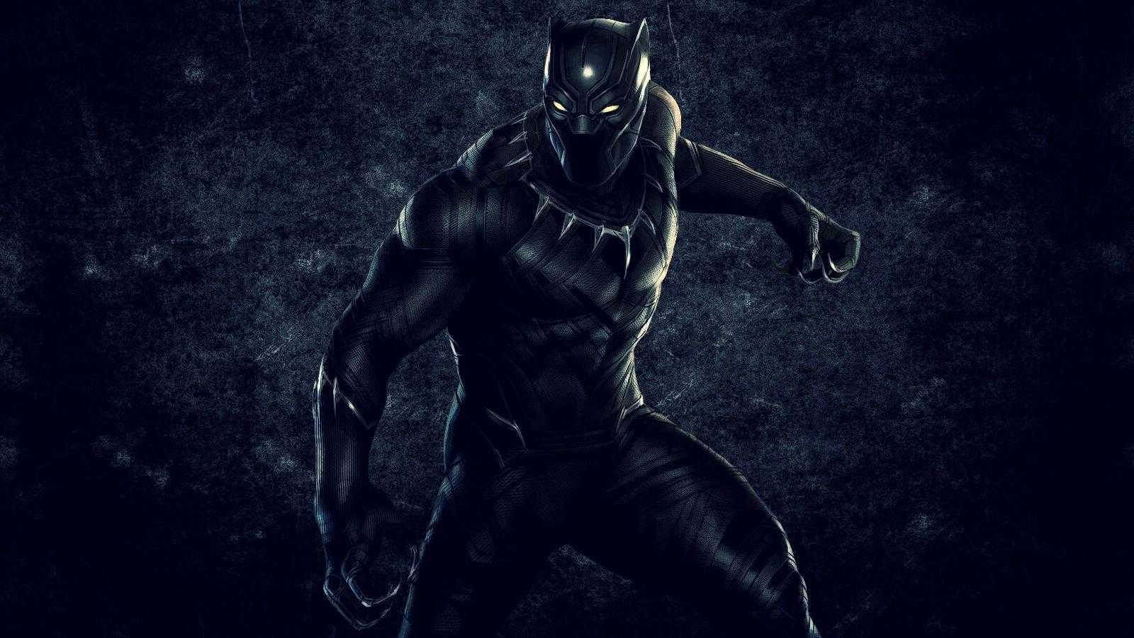 Black Panther, glowing yellow eyes, dark textured background, HD Desktop Wallpaper