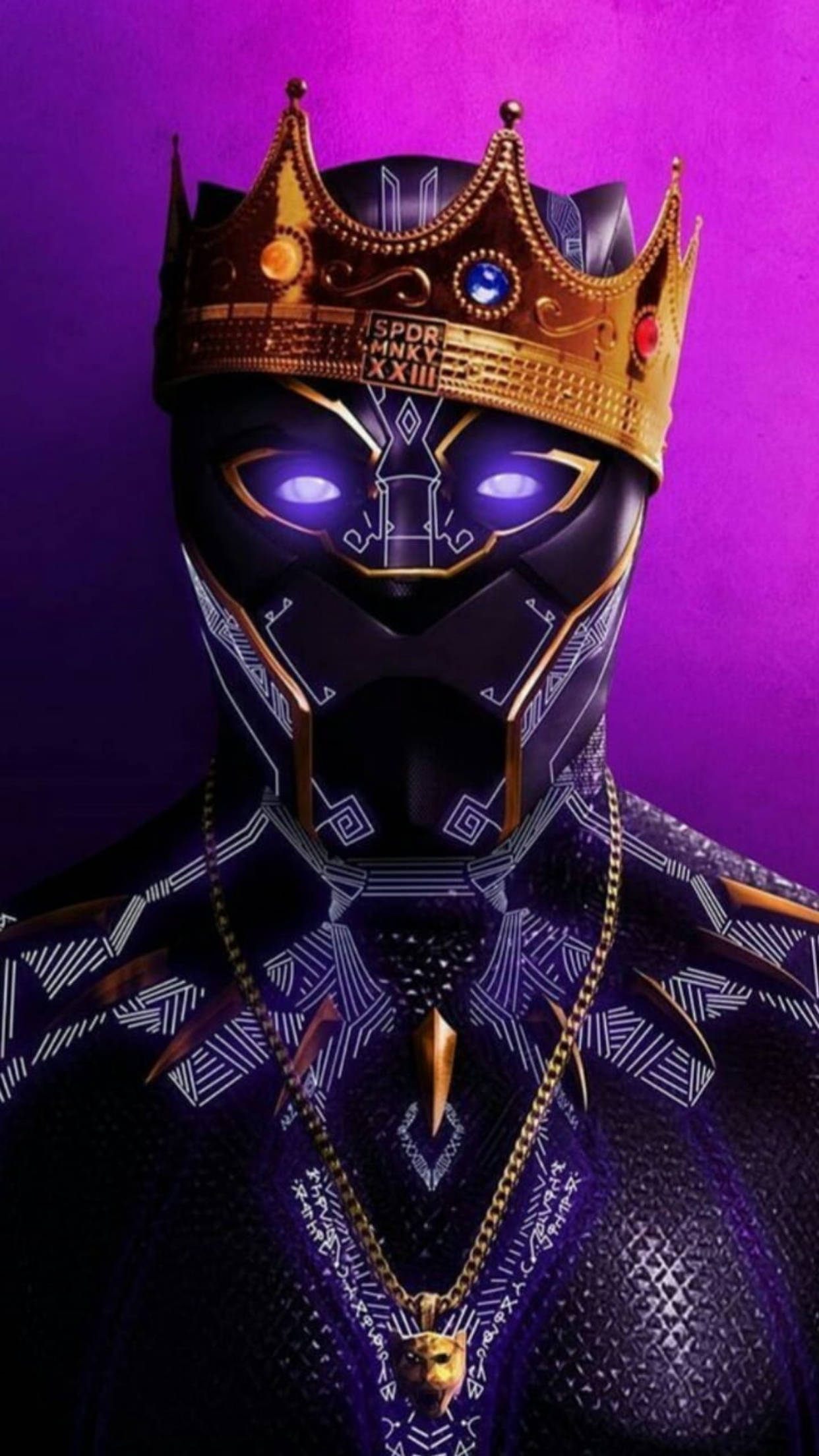 Black Panther, golden crown, glowing blue eyes, Full HD Phone Wallpaper