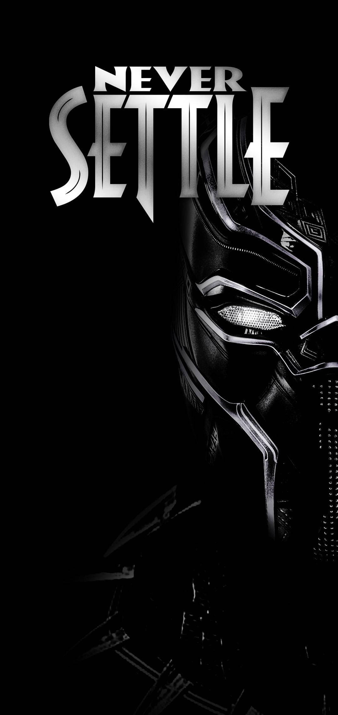 Black Panther, metallic silver eyes, NEVER SETTLE, Full HD Phone Wallpaper