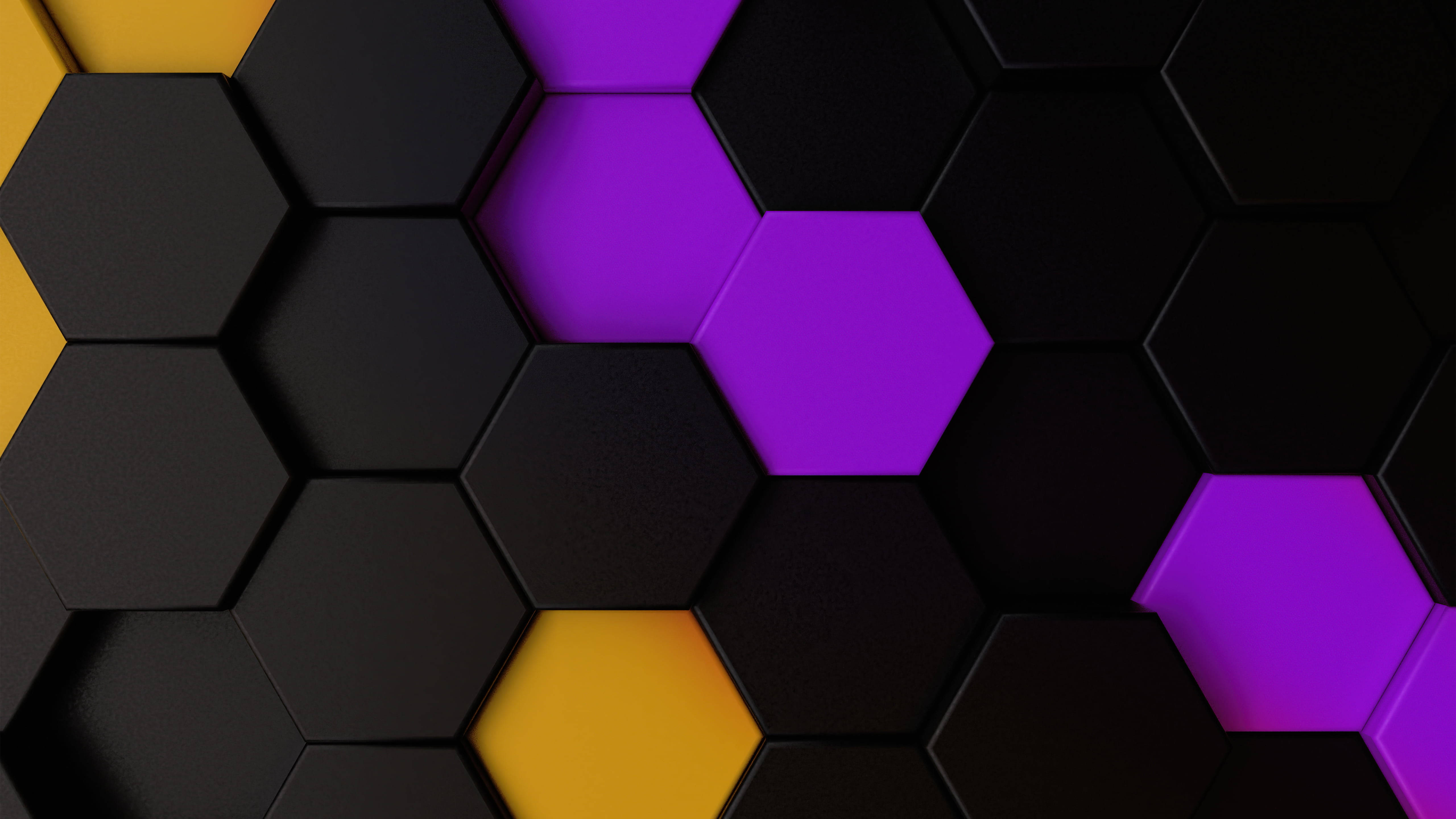 hexagon, black, glowing purple, 5K Desktop Wallpaper