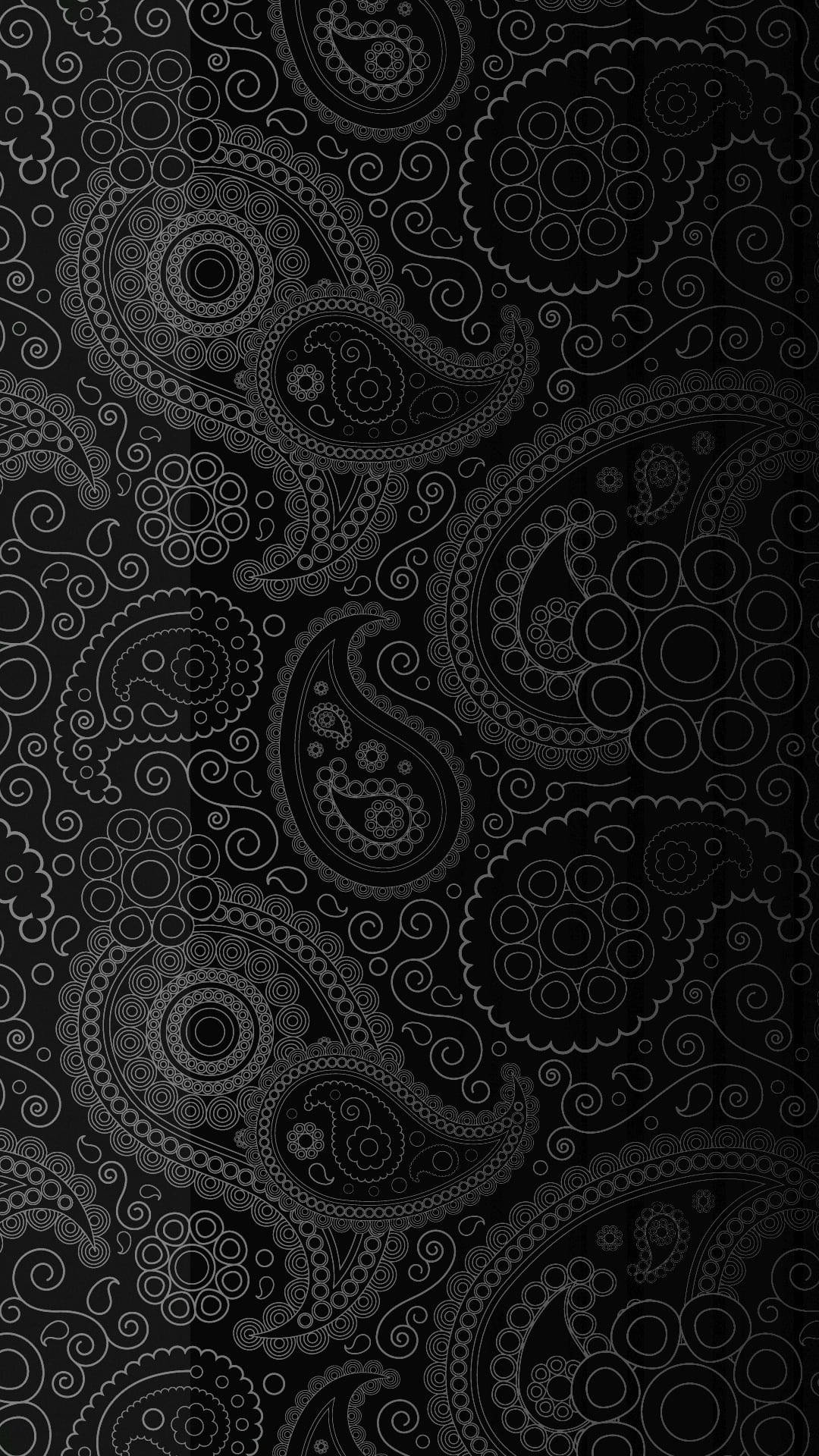 intricate paisley, dark black pattern, black and white paisley pattern, Full HD Phone Wallpaper