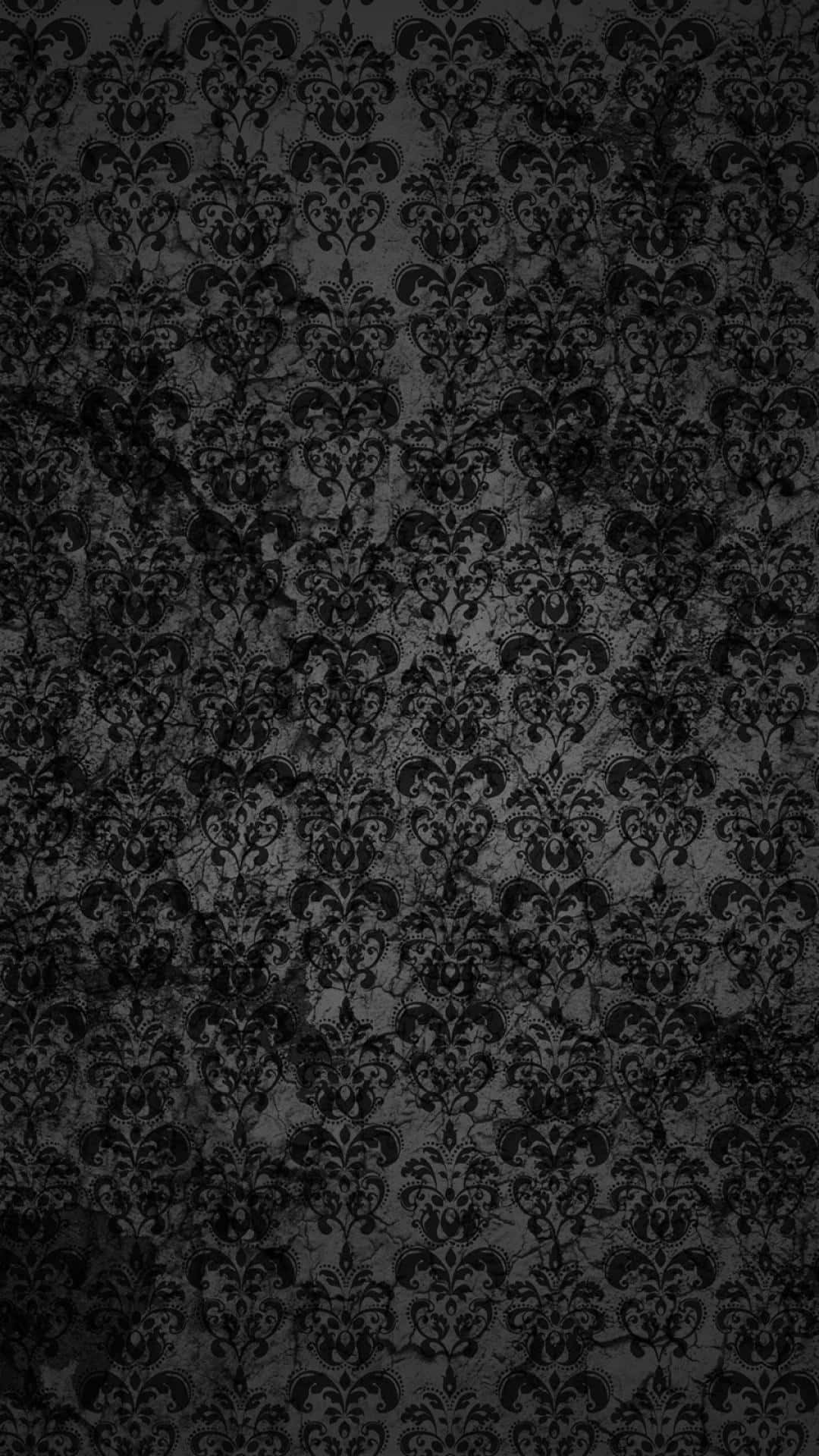 black floral pattern, damask patterns, charcoal gray, Full HD Phone Wallpaper