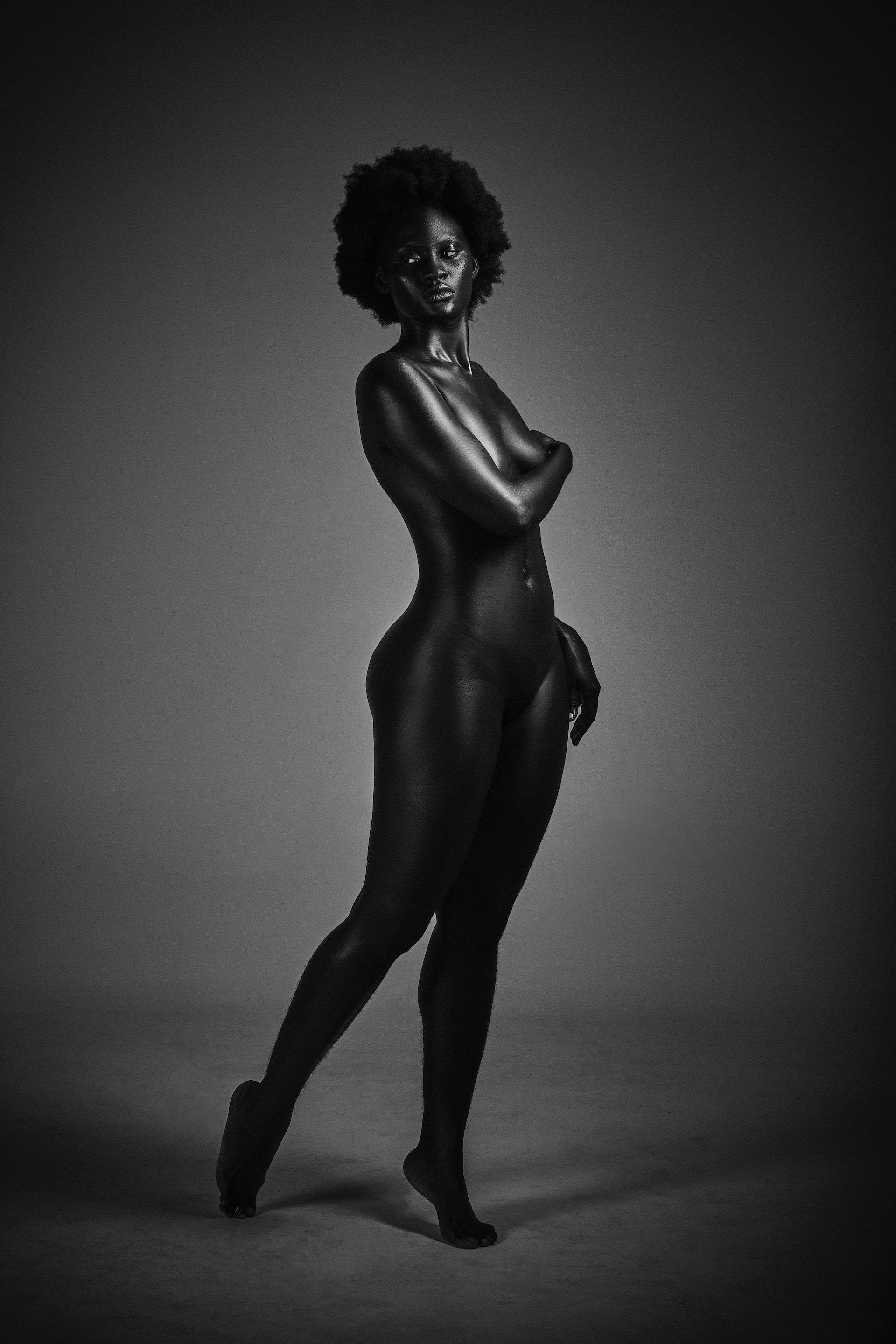 Black Phone, nude woman, afro, 2K Phone Wallpaper