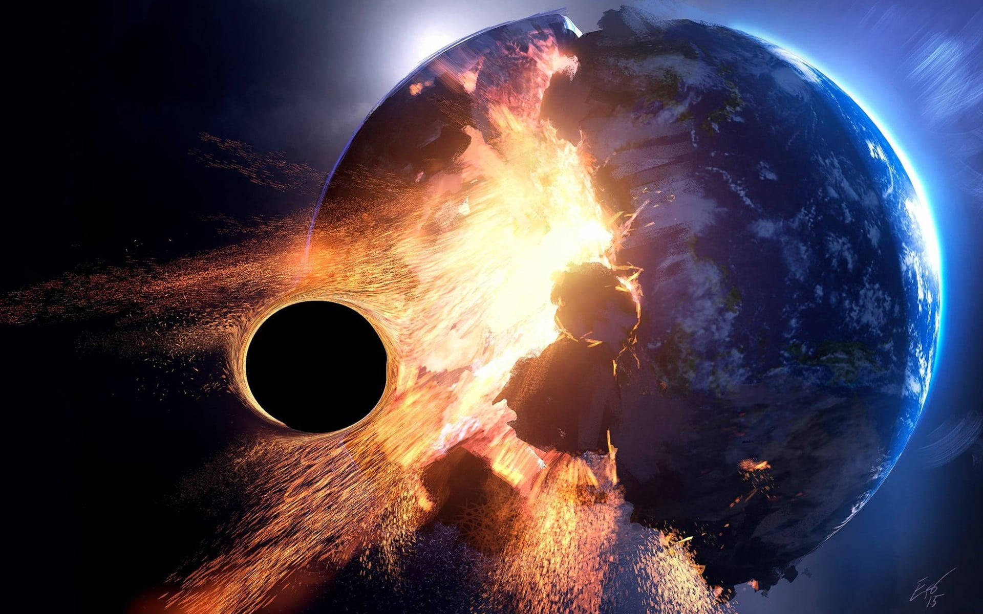 Black Planet, black hole, planet shatters, Full HD Desktop Wallpaper