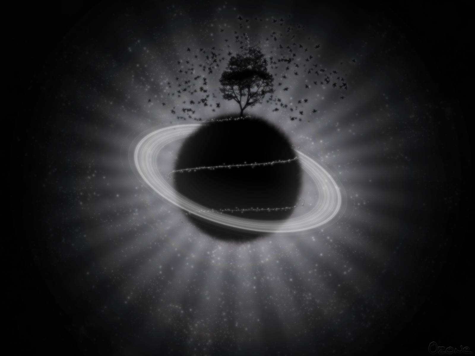 Black Planet, tree, dark planet, HD Desktop Wallpaper
