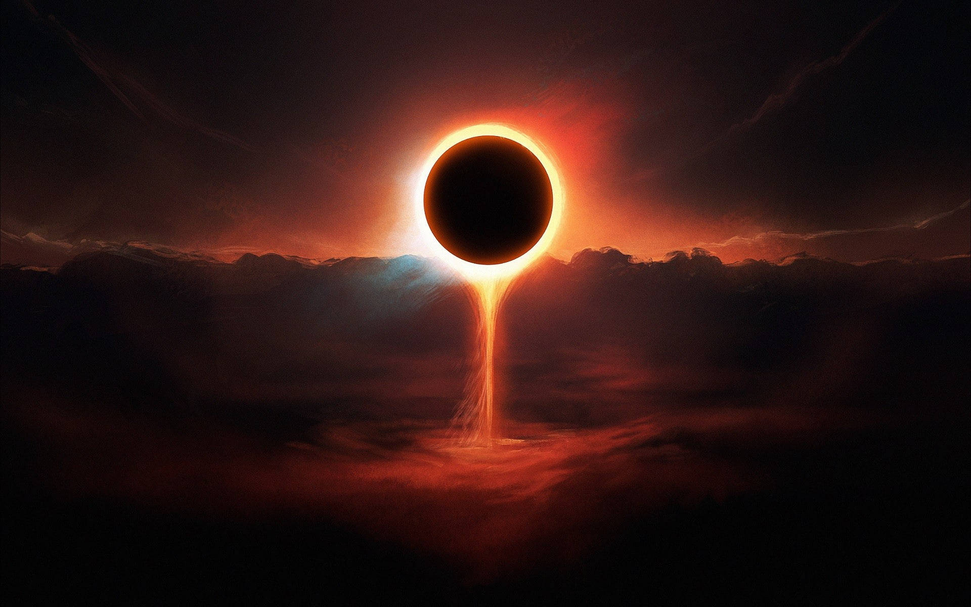Black Planet, red light, solar eclipse, Full HD Desktop Wallpaper