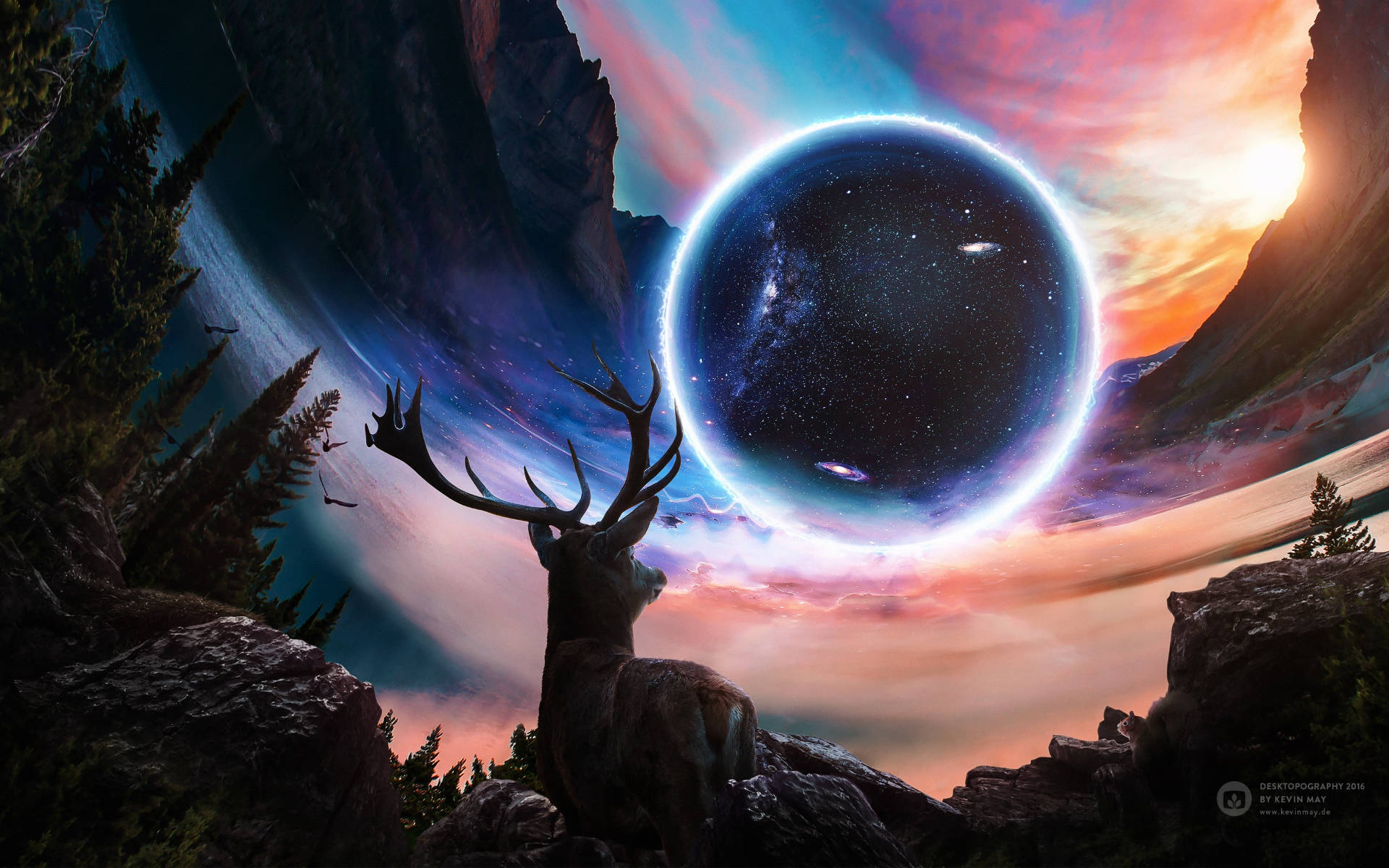 Deer, Black Planet, cosmic sphere, Full HD Desktop Wallpaper