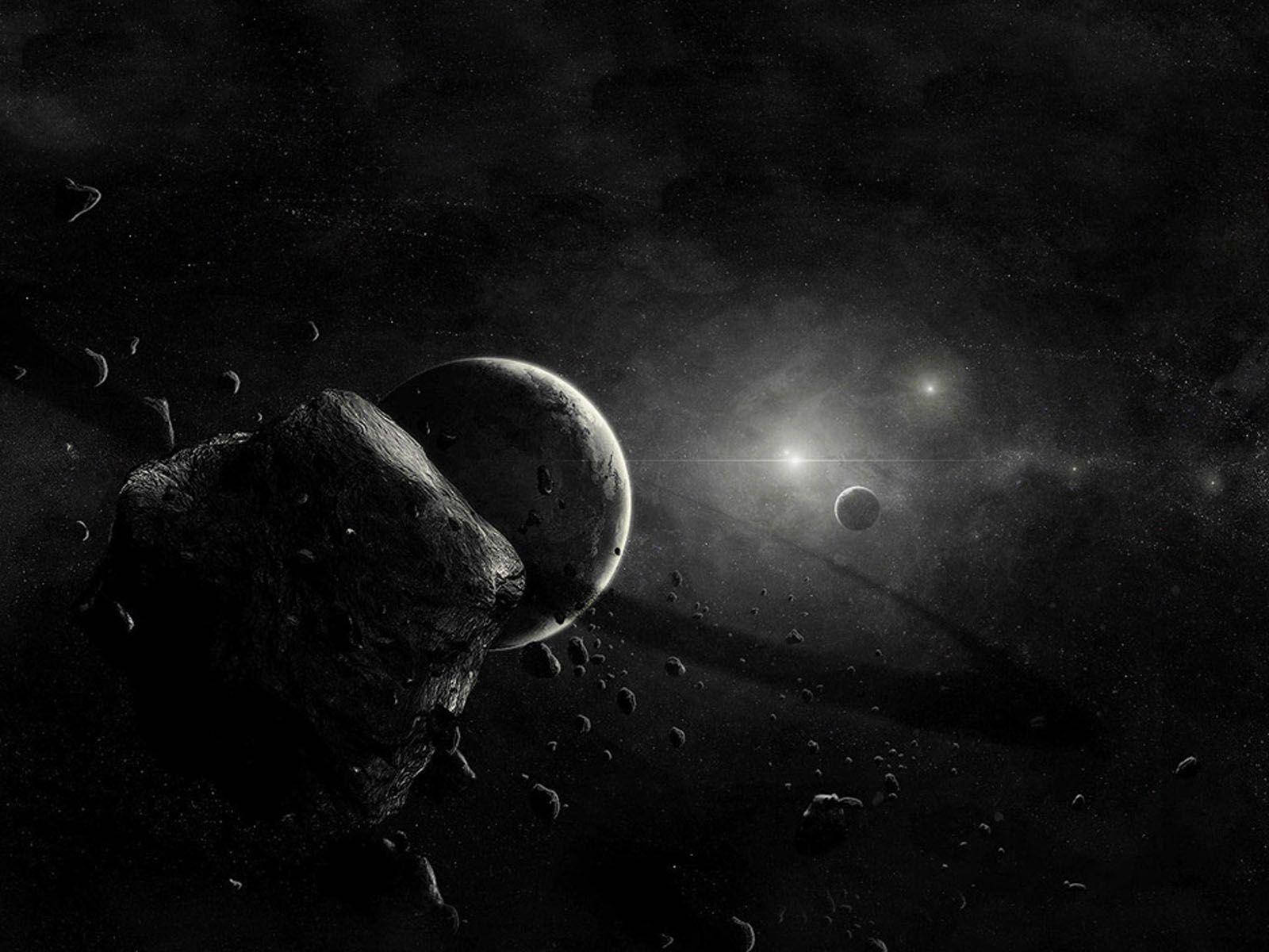 Black Planet, asteroid, distant stars, HD Desktop Wallpaper
