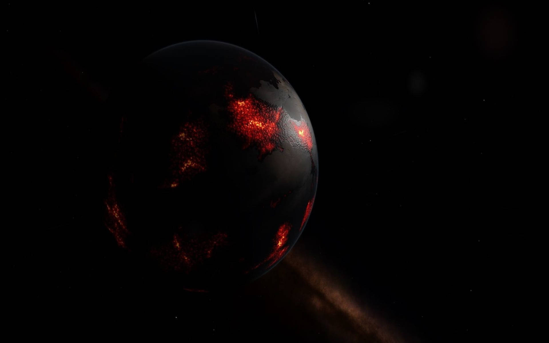 Black Planet, magma, glowing red volcanic eruptions, Full HD Desktop Wallpaper