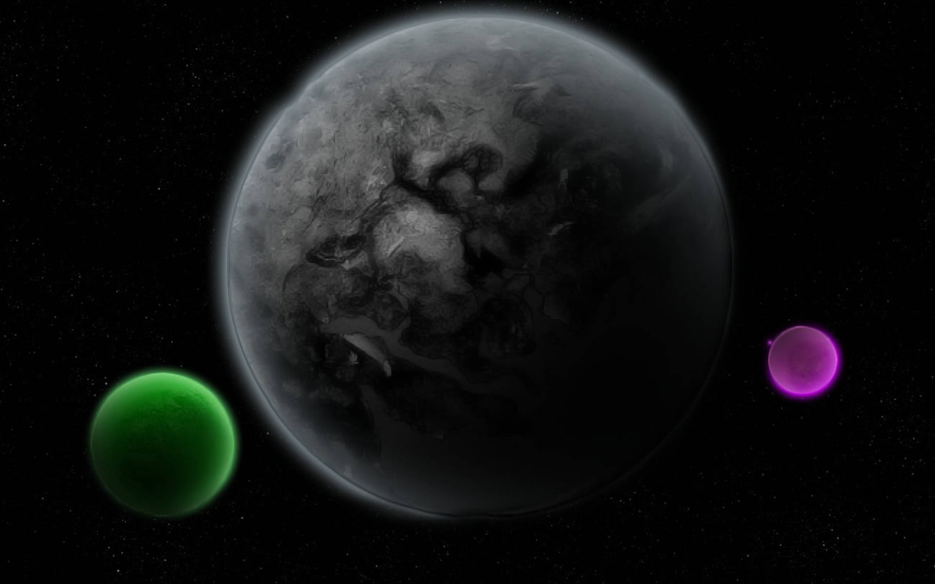 Black Planet, glowing green moon, purple moon, Full HD Desktop Wallpaper