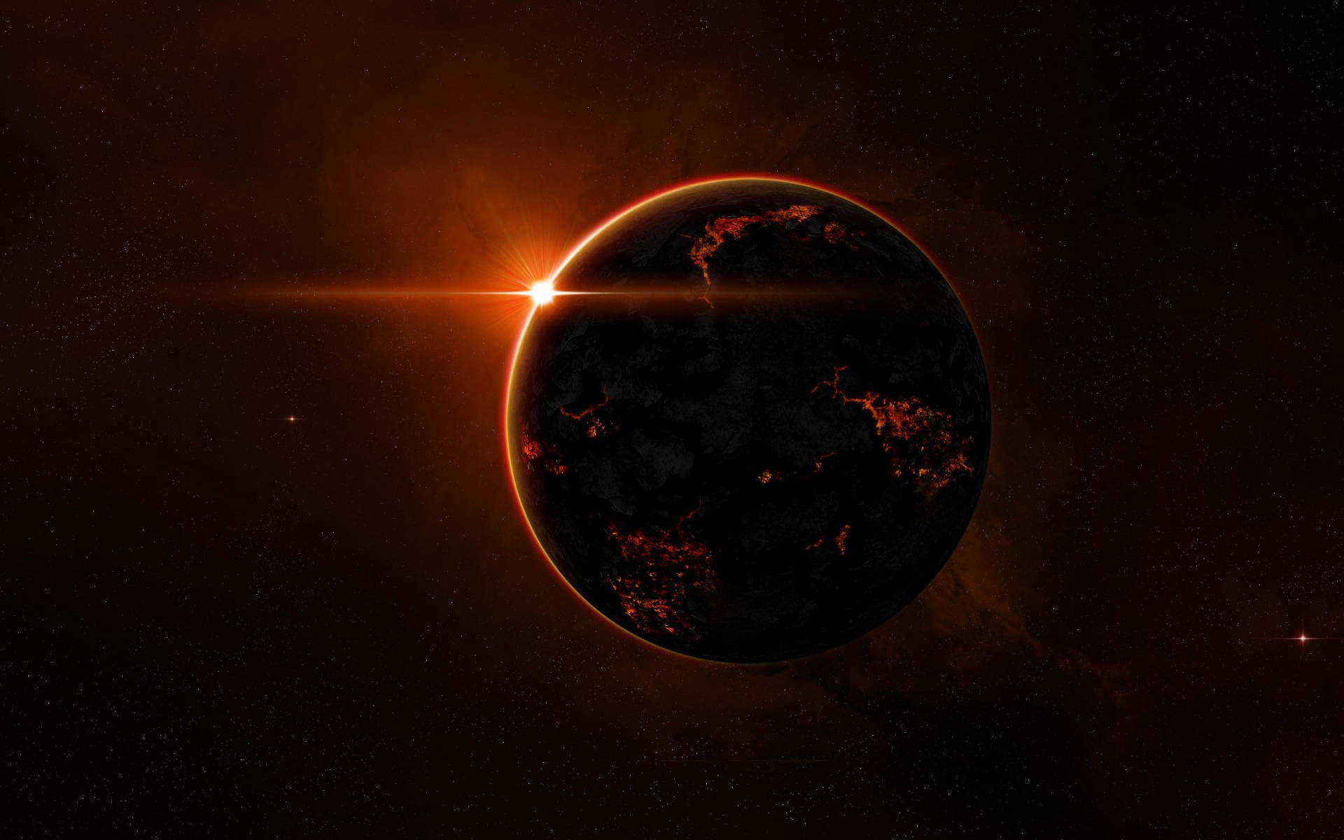 Black Planet, bright red light, glowing red surface features, Full HD Desktop Wallpaper