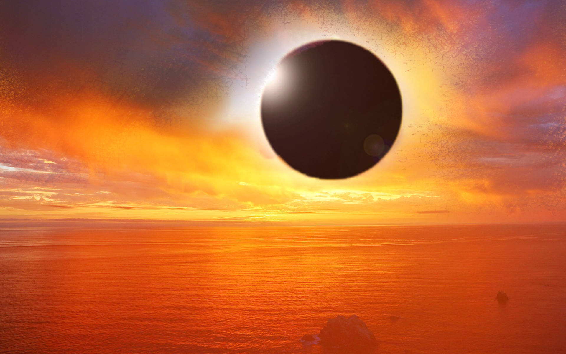 Black Planet, beach sunset, solar eclipse, Full HD Desktop Wallpaper