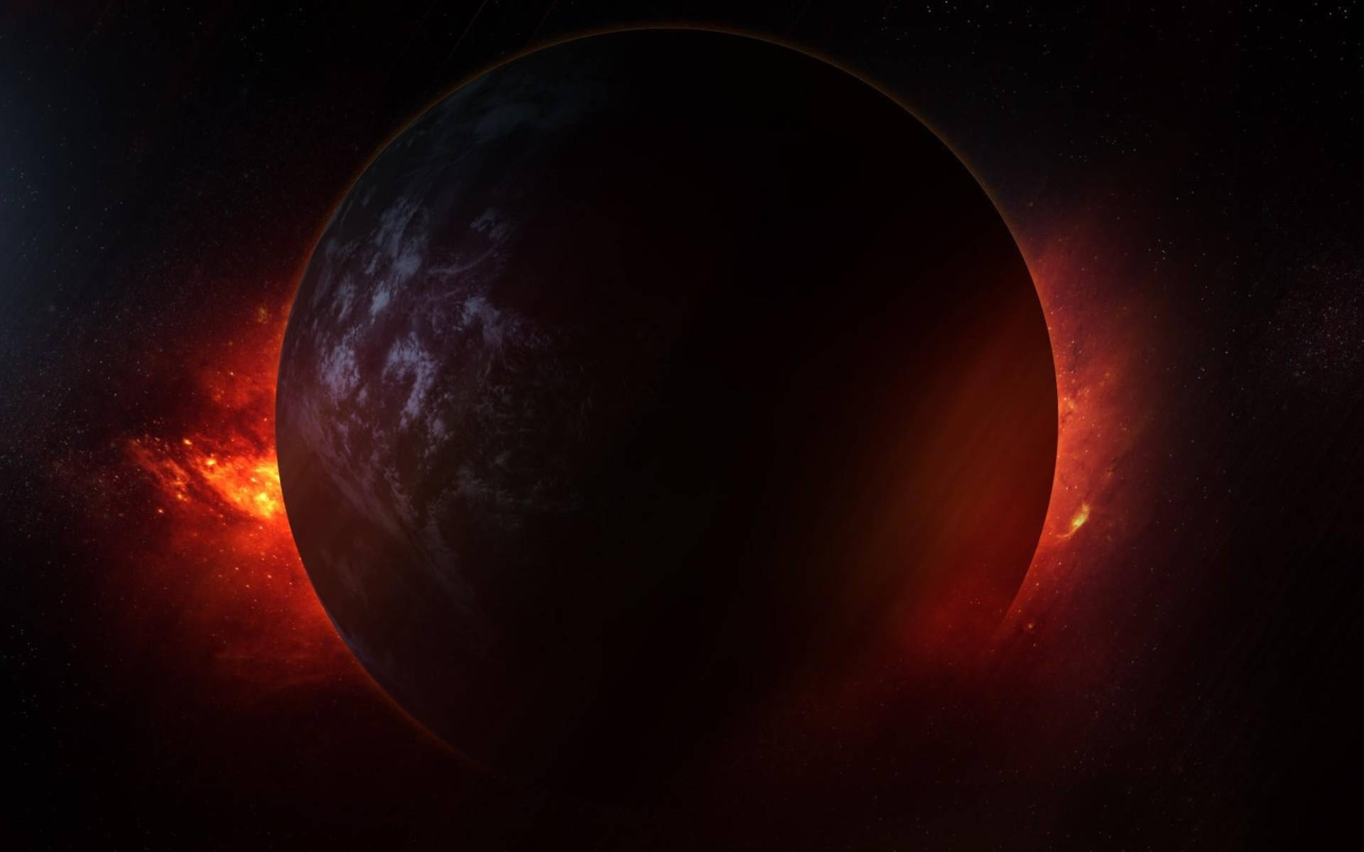 Black Planet, red cosmos, fiery nebula, Full HD Desktop Wallpaper