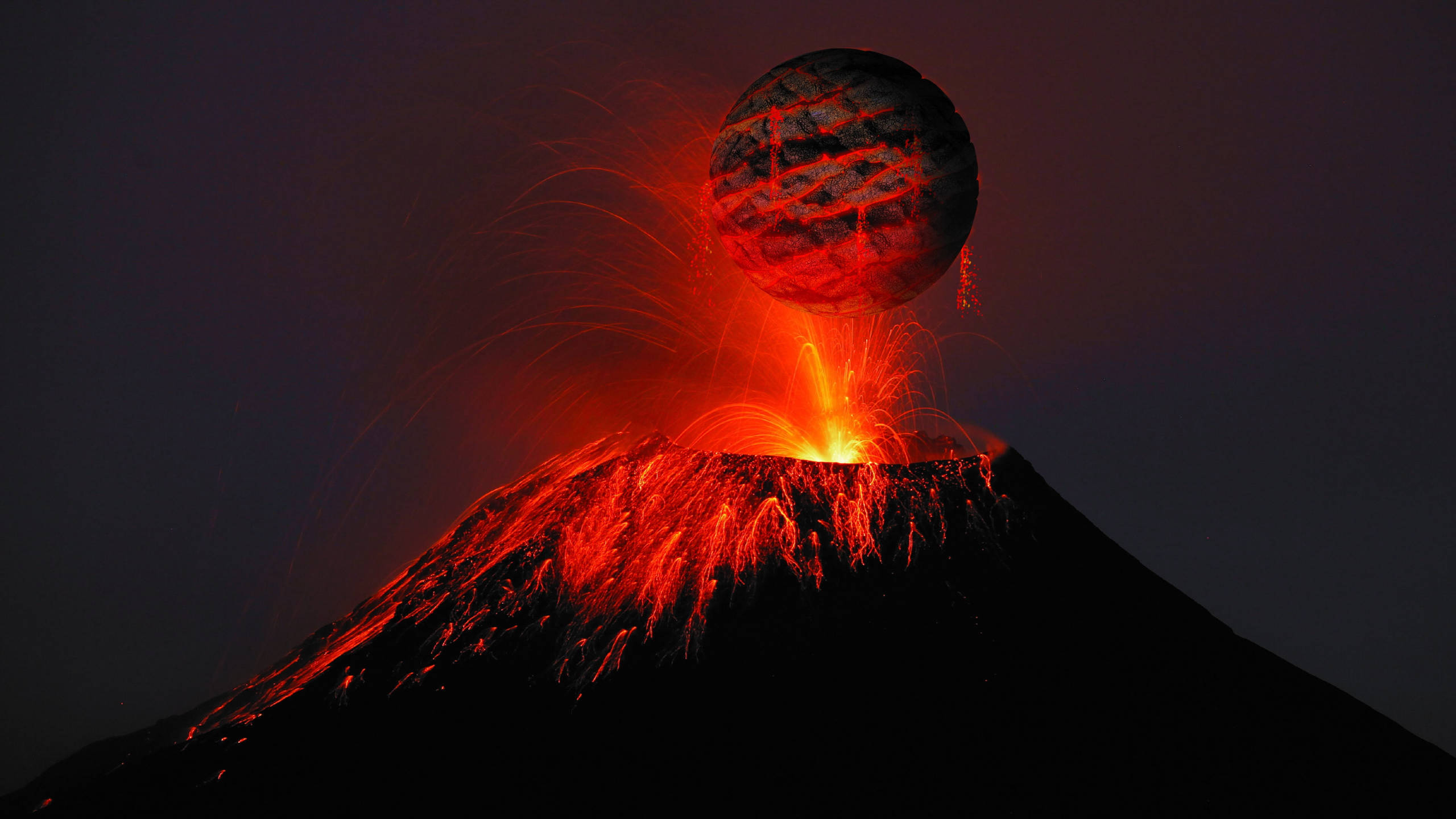 Black Planet, volcano, lava, 2K Desktop Wallpaper