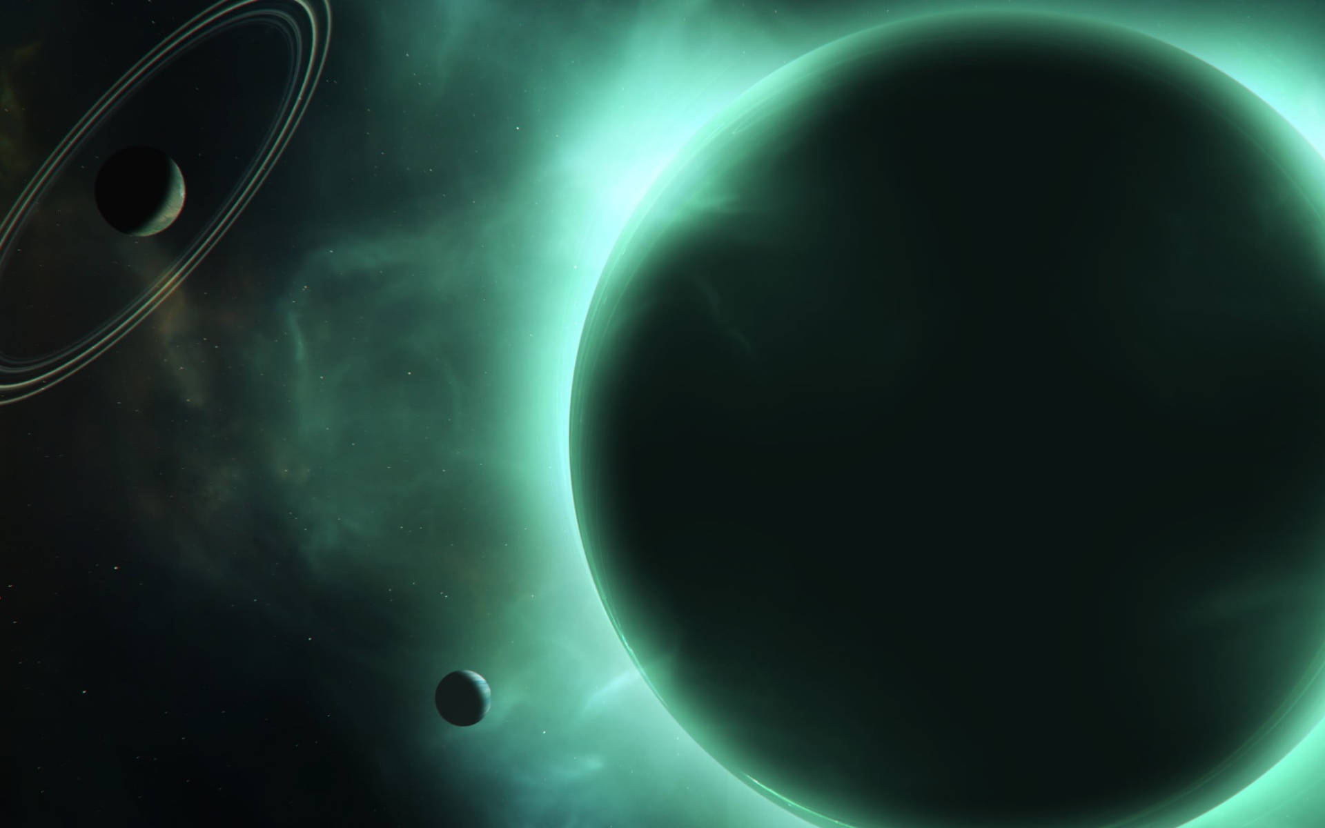 Black Planet, bright green cosmos, glowing green planet, Full HD Desktop Wallpaper
