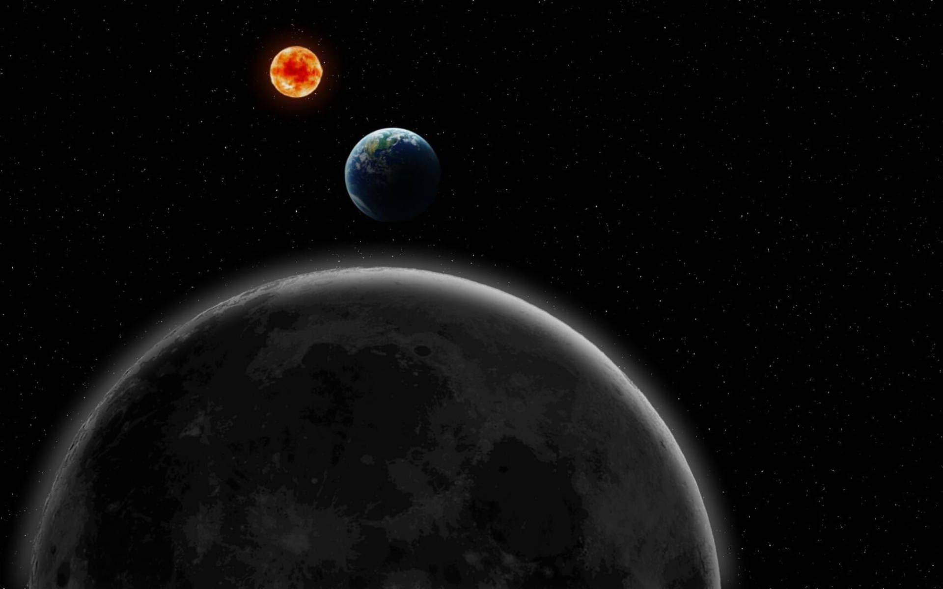 Black Planet, red star, blue planet, Full HD Desktop Wallpaper