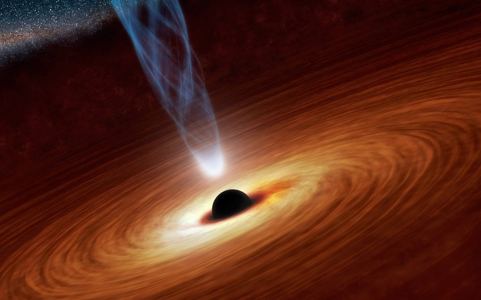Black Planet, orange ring, swirling orange accretion disk, Full HD Desktop Wallpaper
