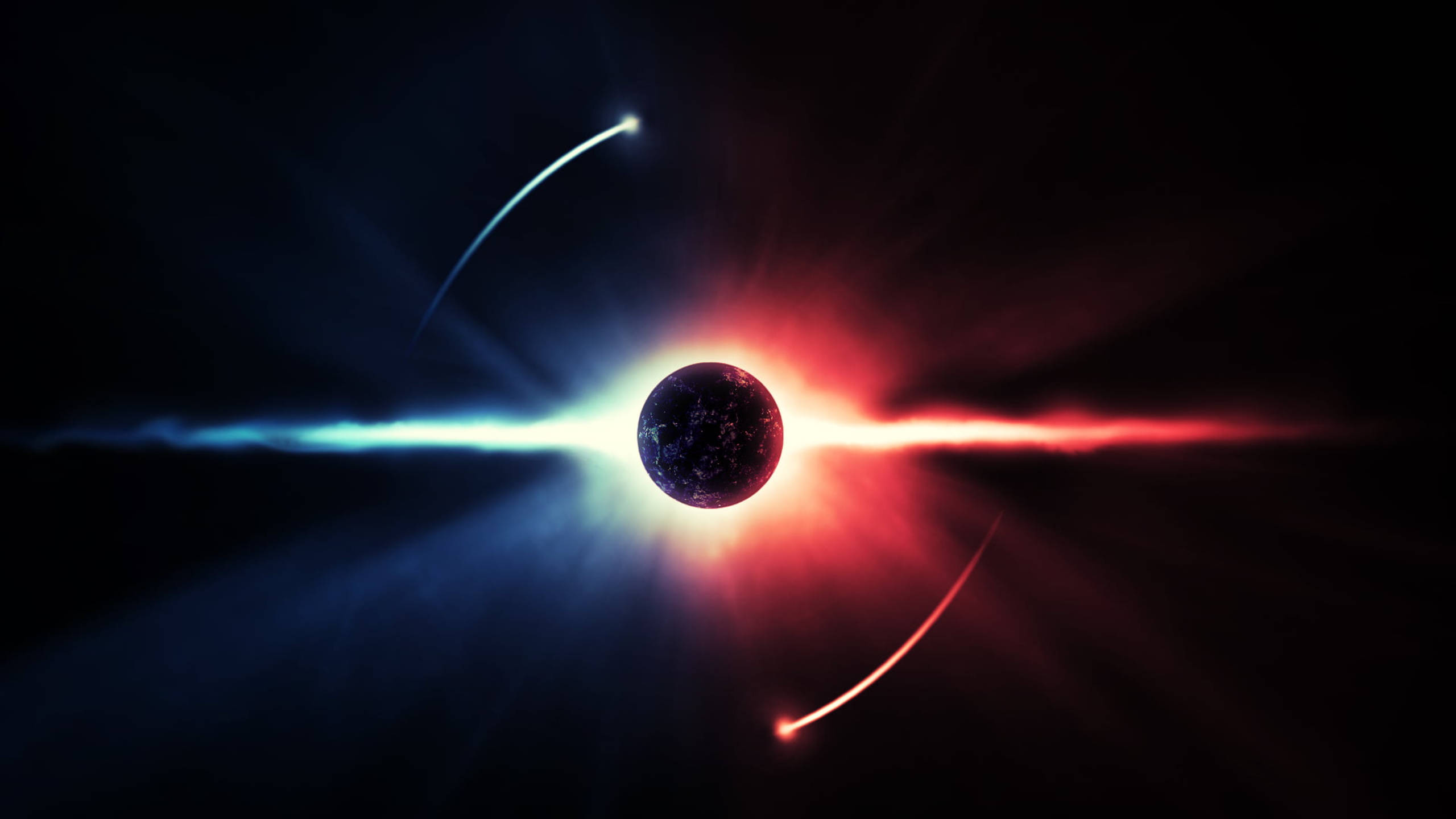 Black Galaxy Planet, red, blue, 2K Desktop Wallpaper