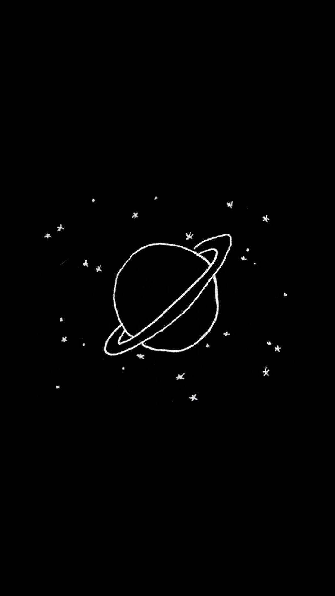 Black Planet, ringed planet, stars, Full HD Phone Wallpaper