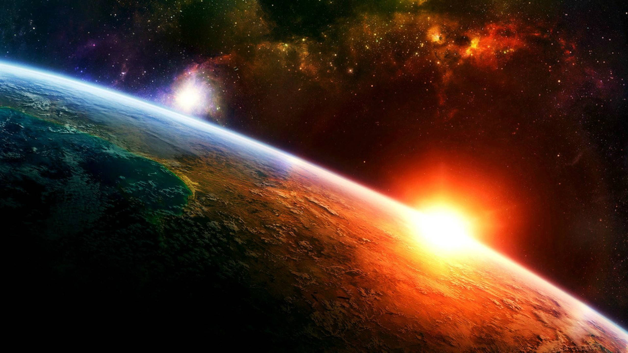 Black Galaxy Planet, sunrise, Earth, 2K Desktop Wallpaper