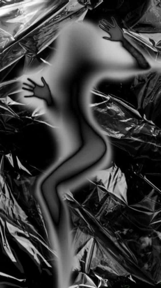 Black Plastic, human silhouette, crumpled reflective foil, SD Phone Wallpaper
