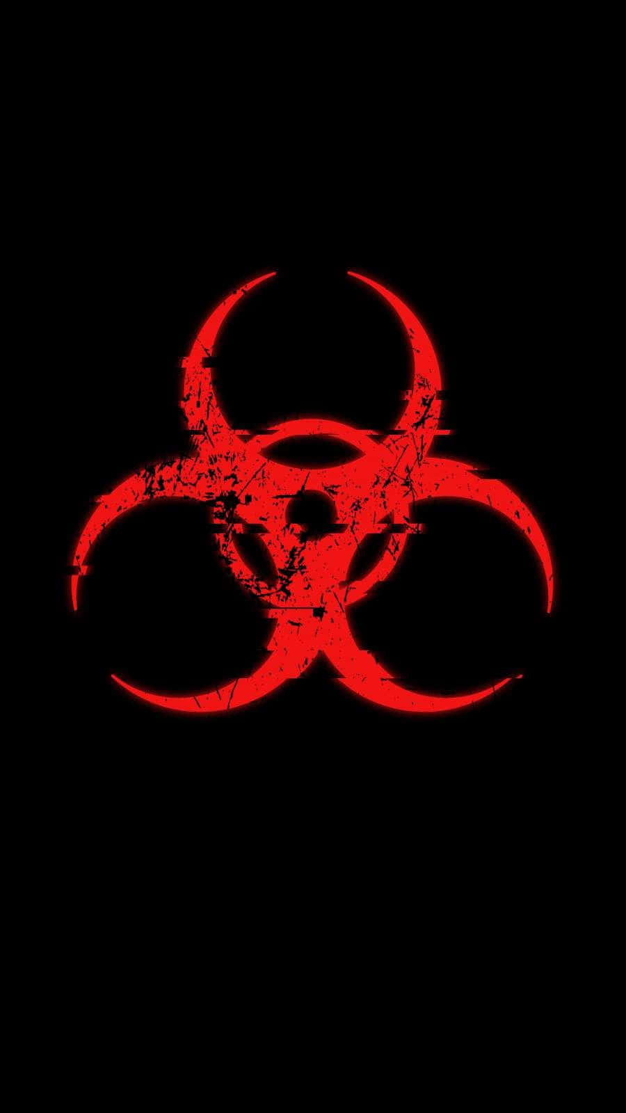 red biohazard symbol, solid black background, gritty textured appearance, HD Phone Wallpaper