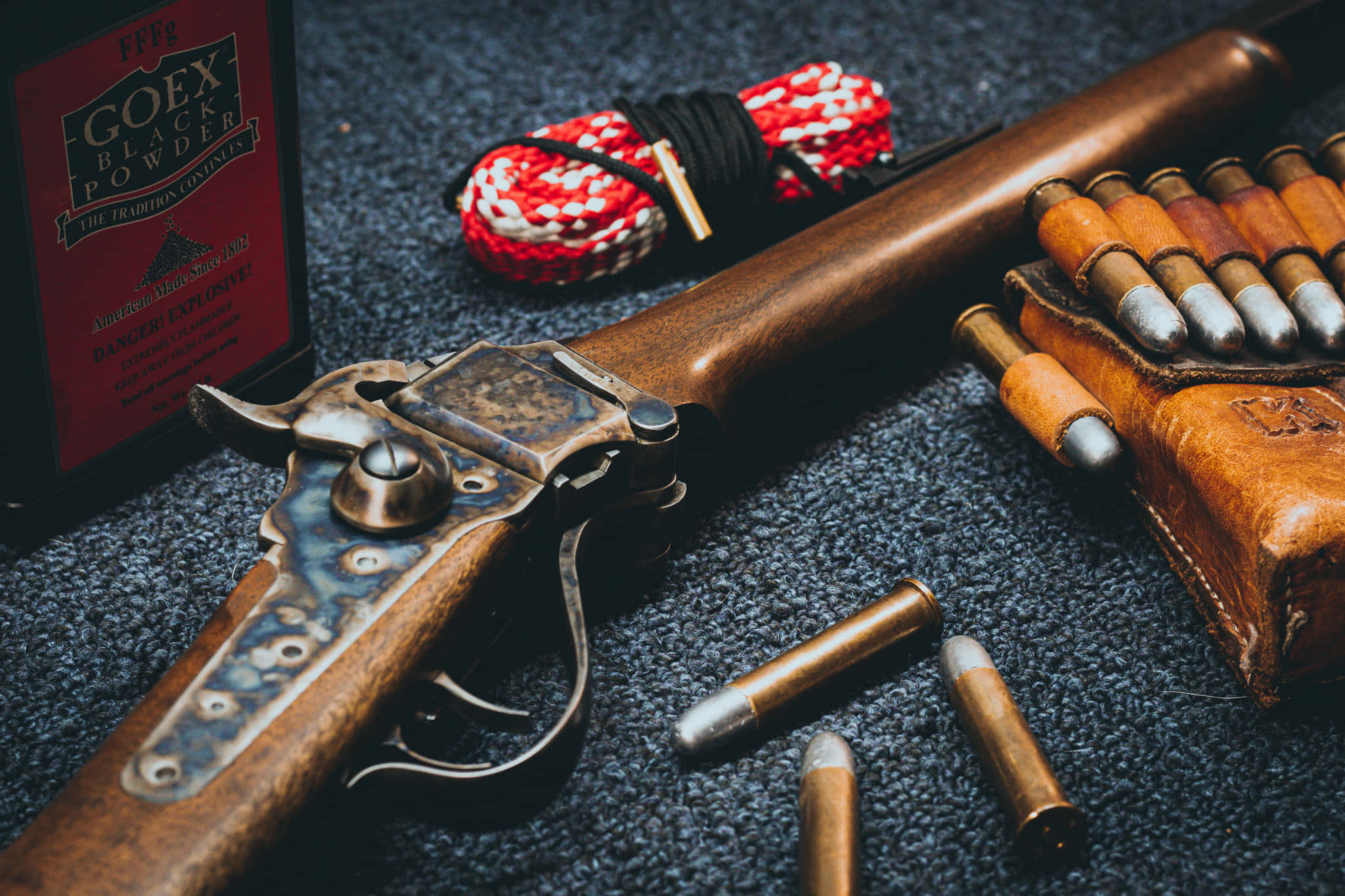 Black Powder, vintage lever-action rifle, brass cartridges, Full HD Desktop Wallpaper