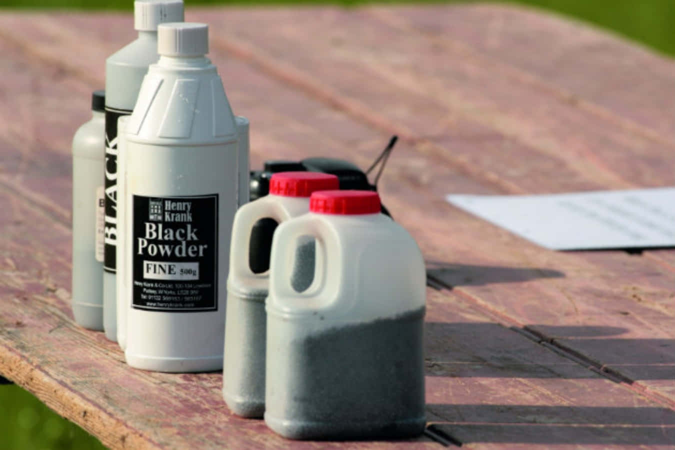 Black Powder, white bottles, jugs of black powder, HD Desktop Wallpaper