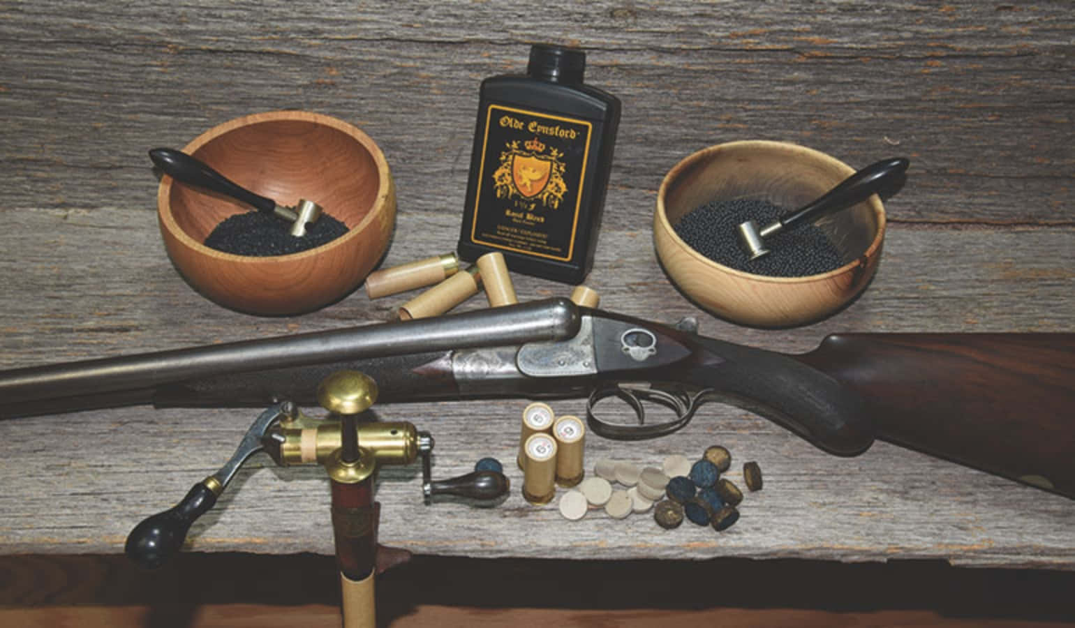Black Powder, double-barrel shotgun, weathered wood, HD Desktop Wallpaper