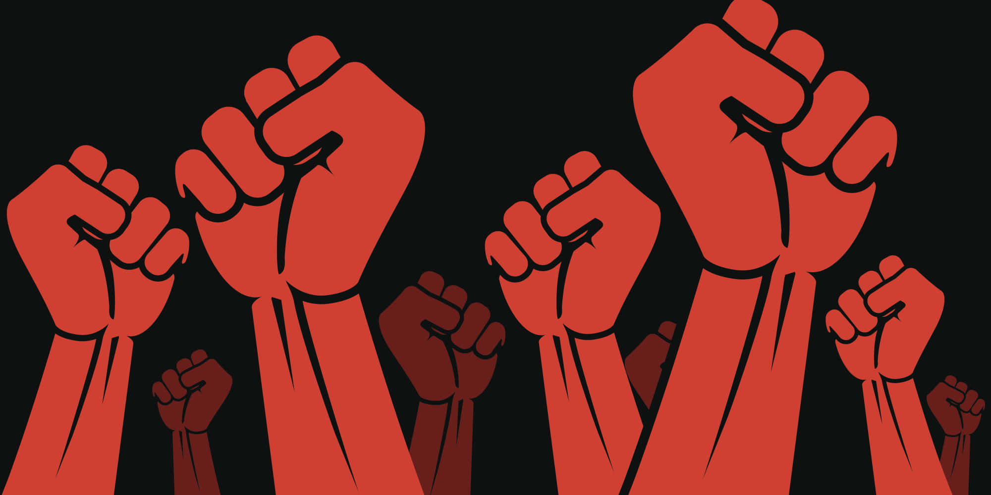 Black Power, red fists, stark black background, Full HD Desktop Wallpaper
