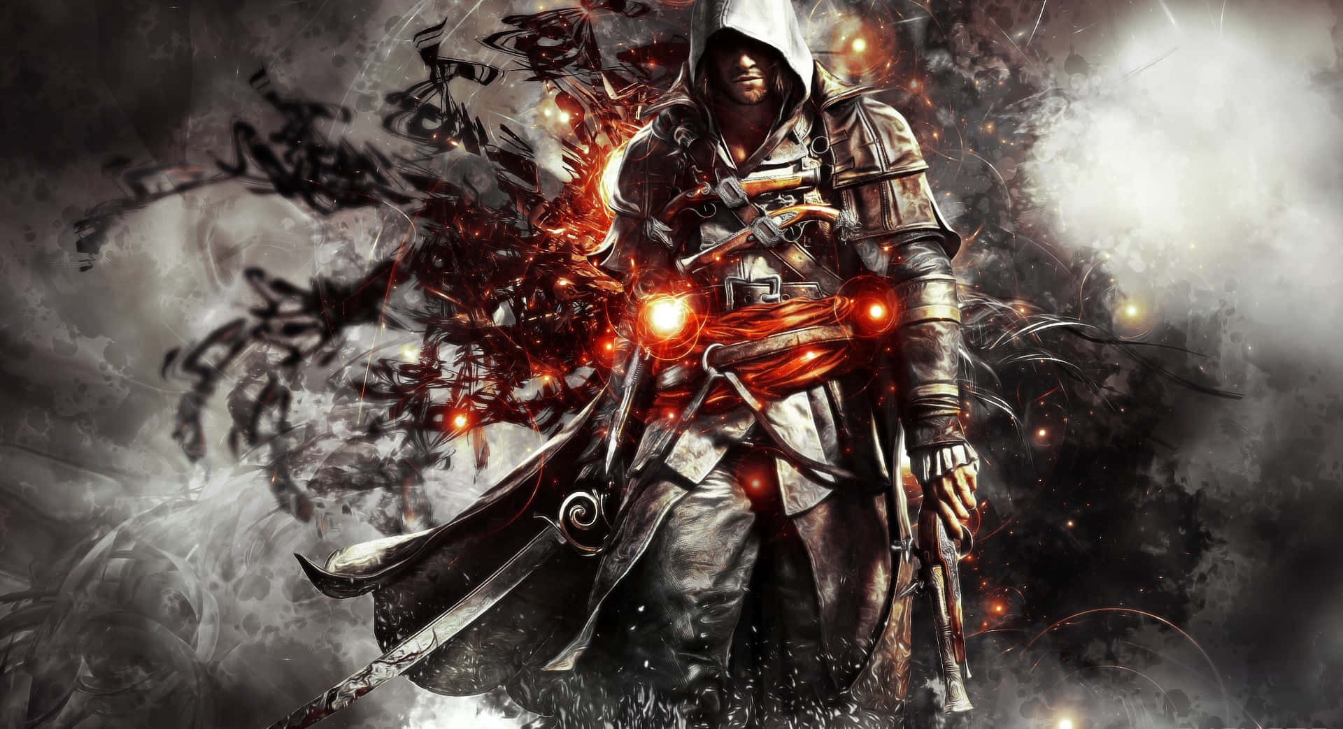 Dark Power, hooded assassin, swirling dark energy, Full HD Desktop Wallpaper