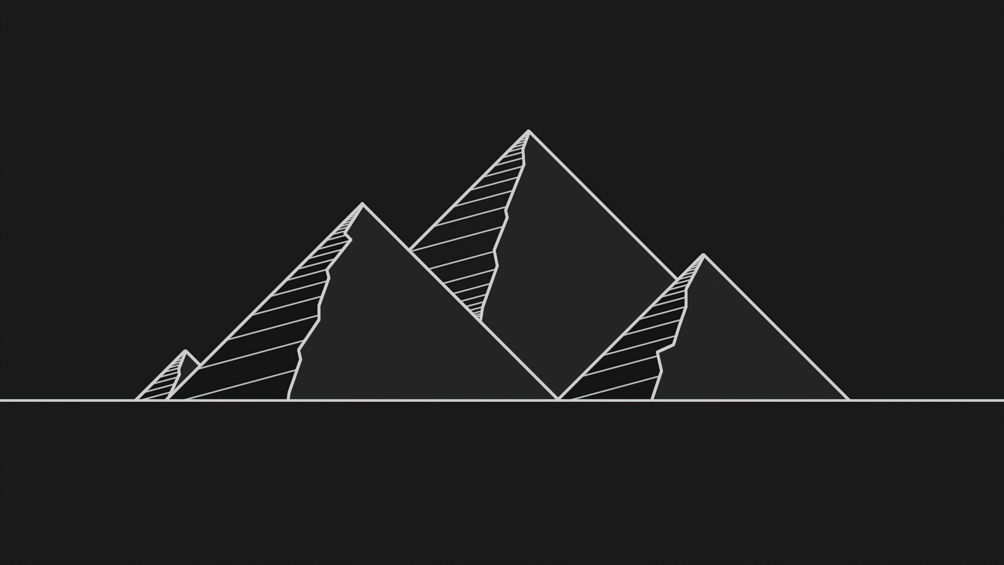 Black Pyramid, white line drawing, geometric mountain peaks, 4K Desktop Wallpaper