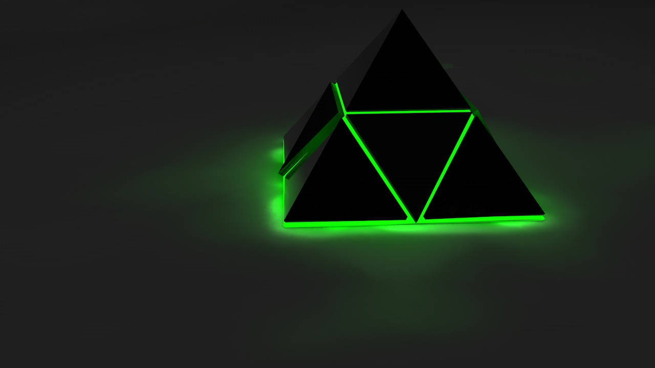 Black Pyramid, green lines, glowing green neon triangle sculpture, HD Desktop Wallpaper