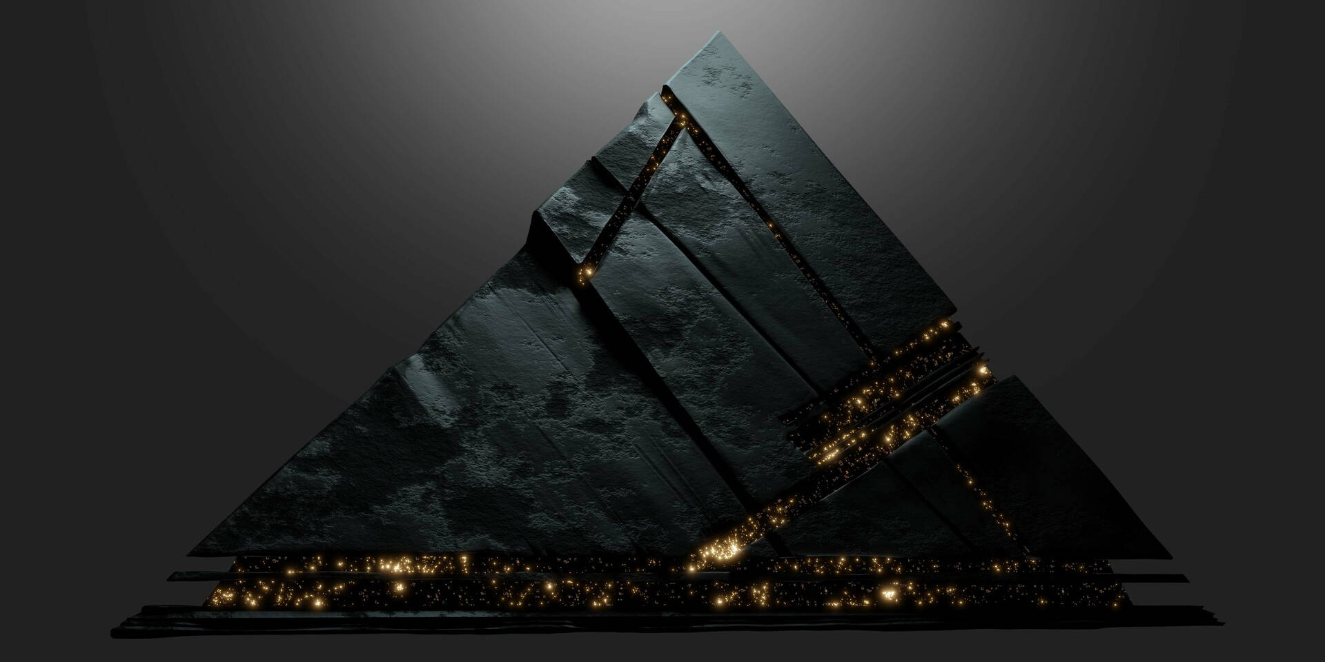 Black Pyramid, glowing golden lines, embedded lights, Full HD Desktop Wallpaper