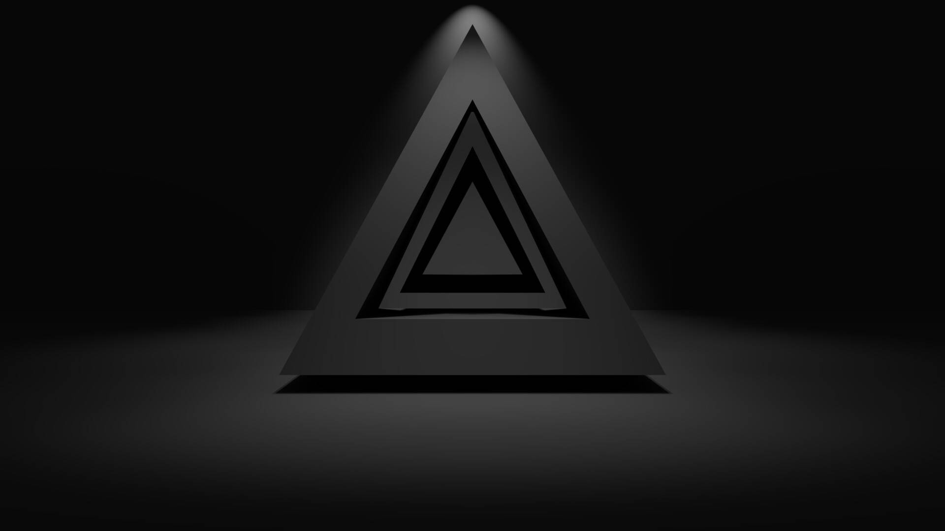 Black Pyramid, minimalist black triangular sculpture, single spotlight, Full HD Desktop Wallpaper