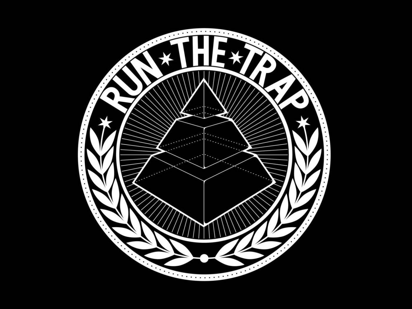 Black Pyramid, run the trap, white circular emblem, HD Desktop Wallpaper