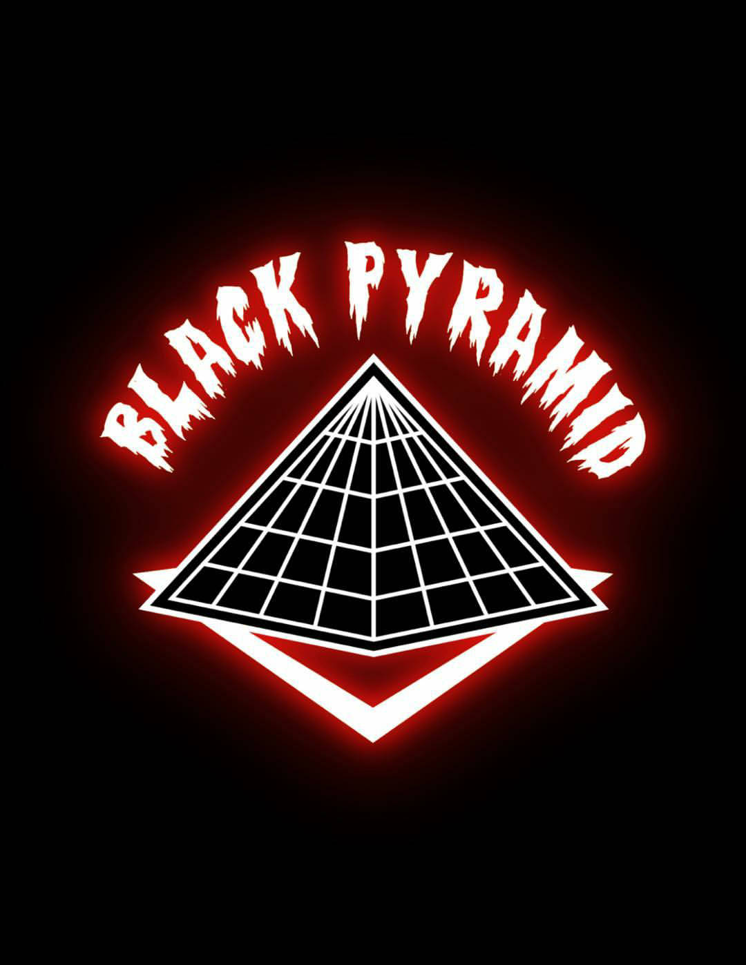 Black Pyramid, neon red text, glowing red neon pyramid logo, HD Phone Wallpaper