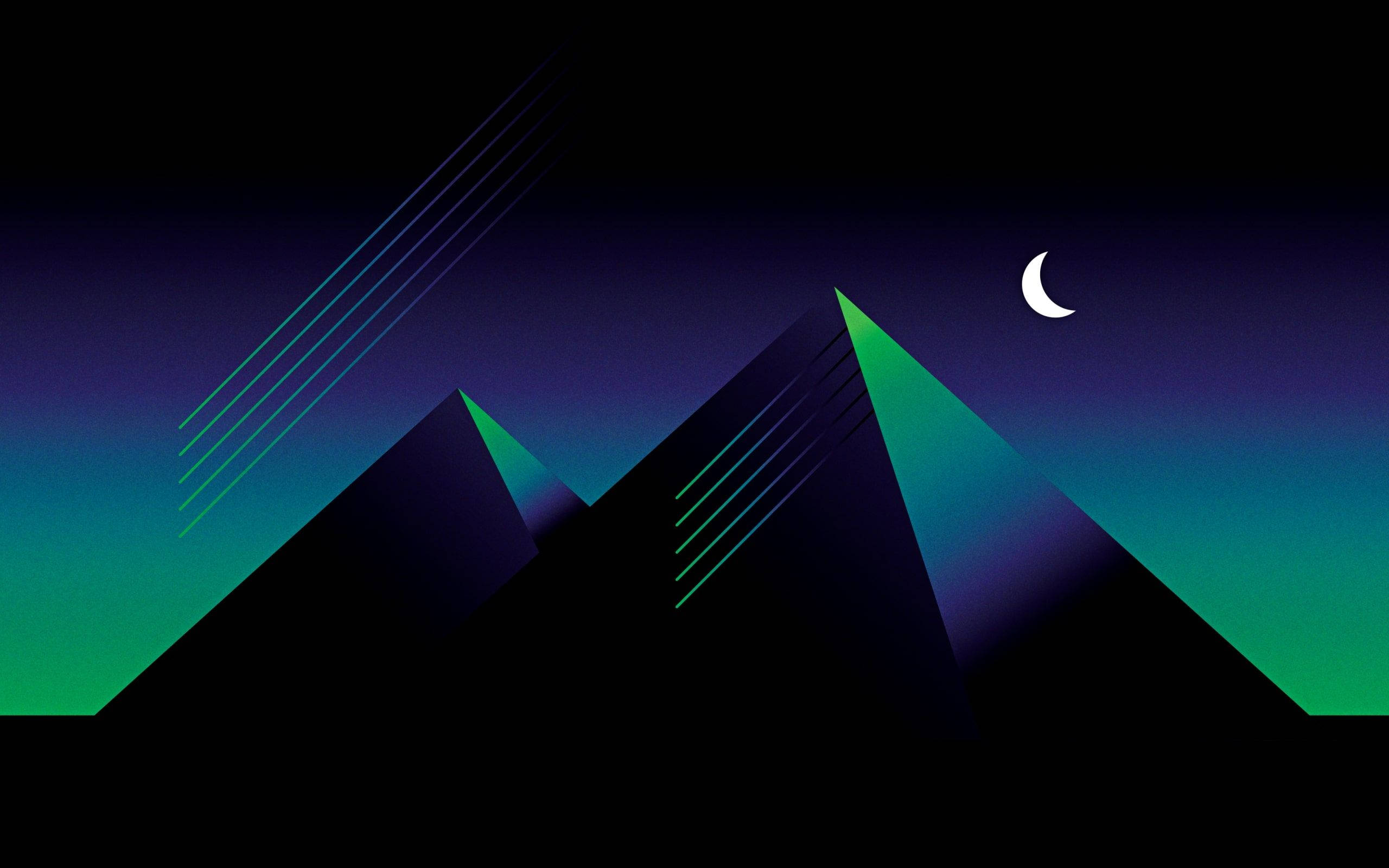 Black Pyramid, neon green, deep purple night sky, 2K Desktop Wallpaper