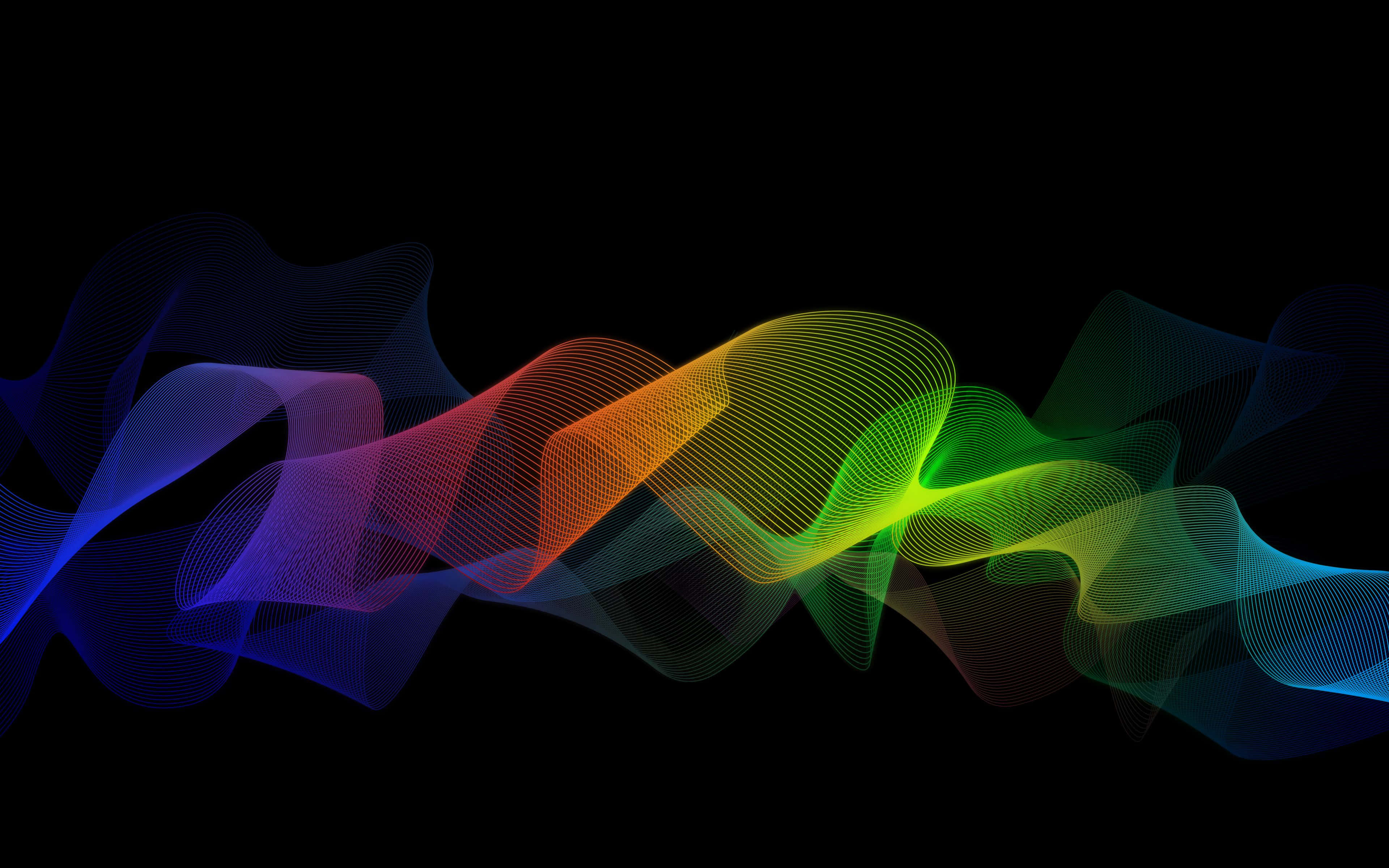 Black Rainbow, rainbow-colored wavy lines, black background, 4K Desktop Wallpaper