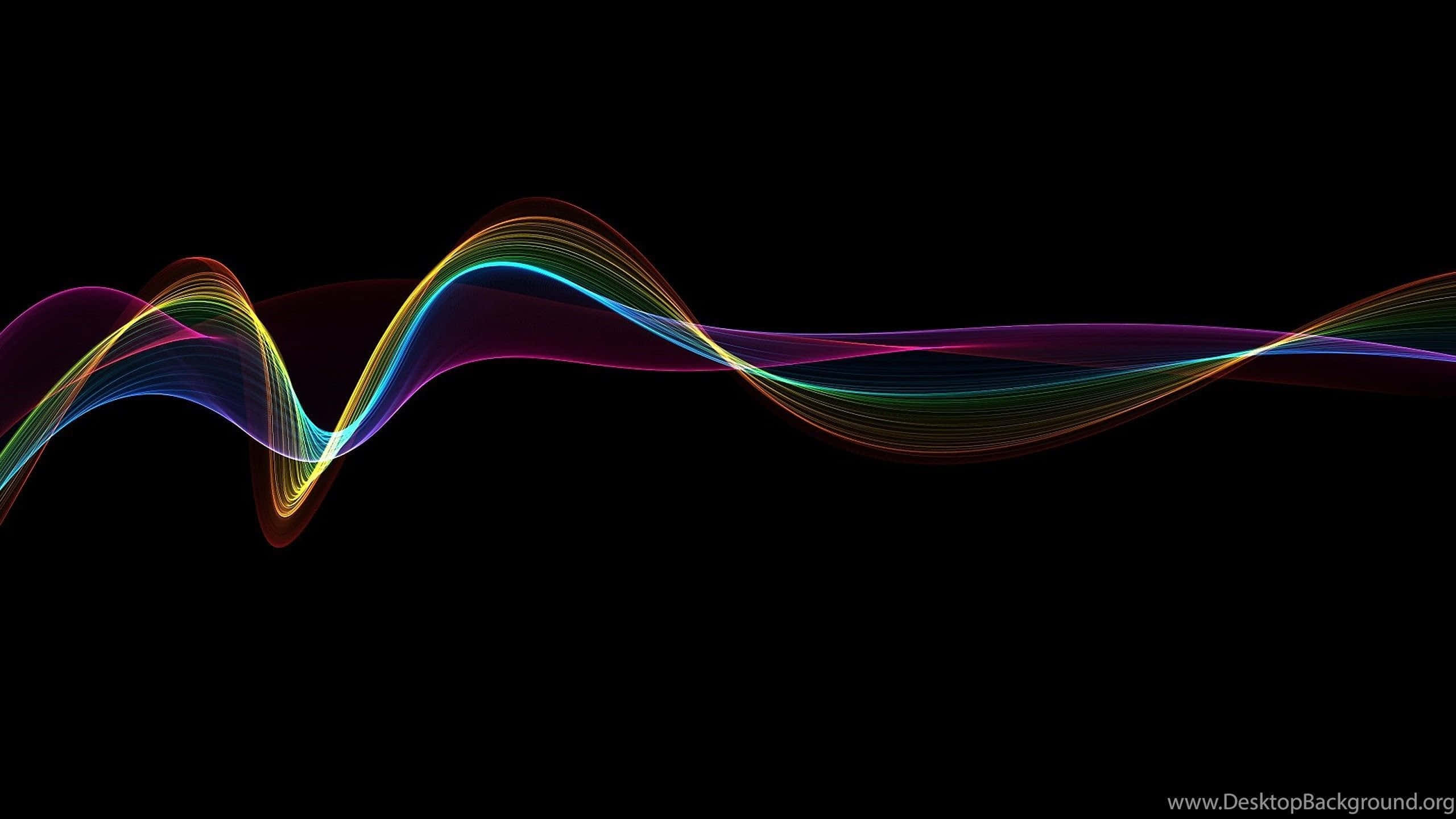 Black Rainbow, rainbow-colored flowing ribbons, pure black background, 2K Desktop Wallpaper