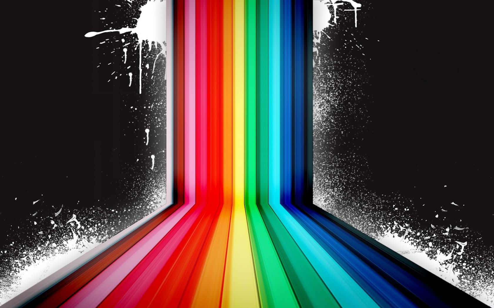 Black Rainbow, white splatter effects, rainbow light beams, HD Desktop Wallpaper